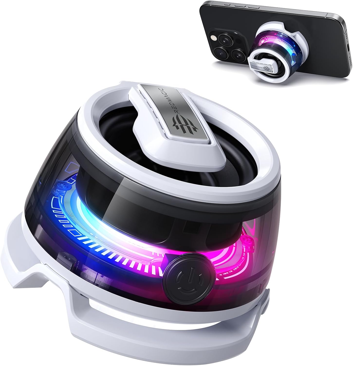 nubia RedMagic Mini Phone Stand with Bluetooth Speaker, BT 5.3, RGB Light, Game/Music Mode, Wireless Portable Magnetic Speaker for Golf Cart, Travel, Shower, Outdoors or Metal Surface