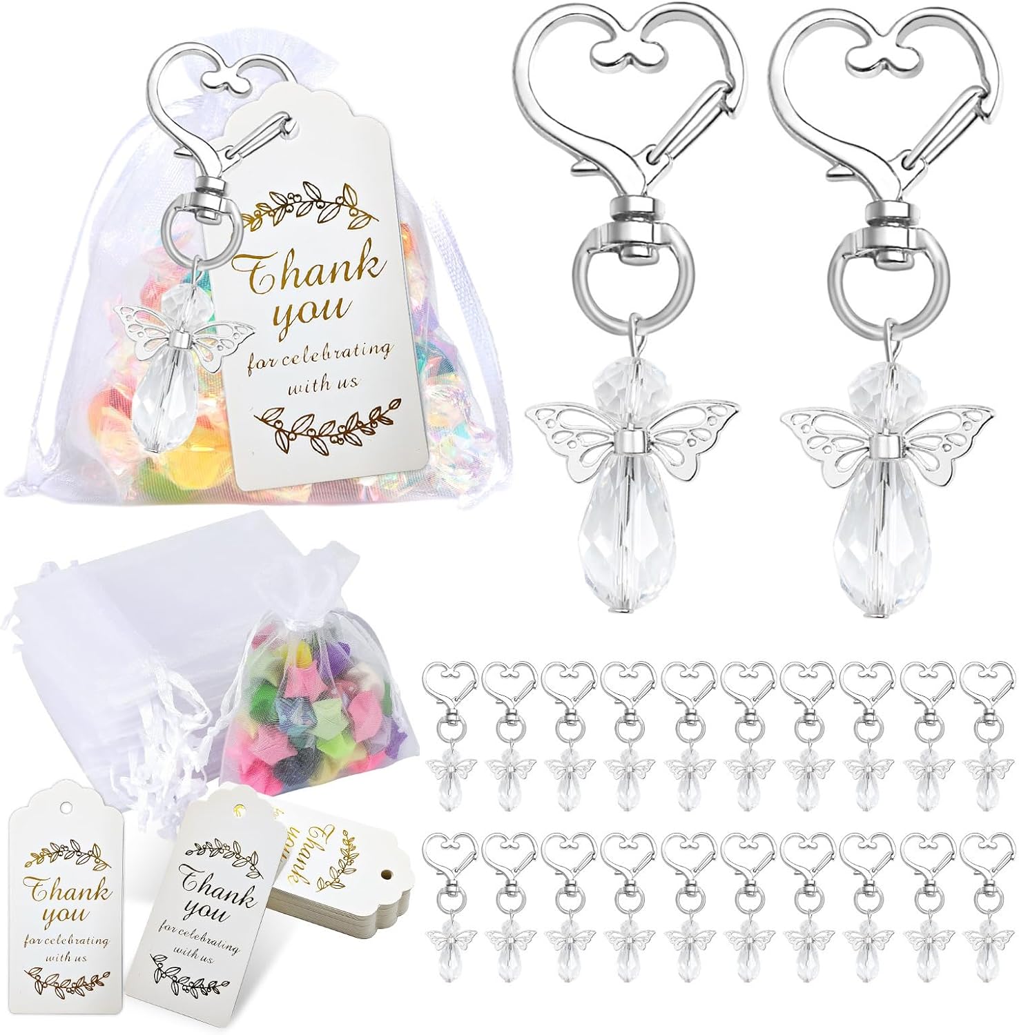 EDLMKM 30Pcs Thank You Keychain Gifts, Guardian Angel Keychains with Keyring Organza Bags Thanks Tags, for Guests Easter, Communion, Christenings, Baptism, Wedding, Prayer & Church Events Baby Shower