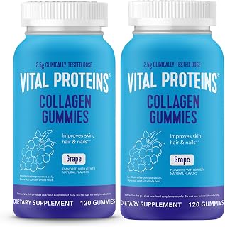 Vital Proteins Collagen Gummies, 2.5g of Clinically-Tested Collagen for Hair, Skin, Nails & Wrinkles, 120 ct Bottle, Pack of 2, Grape Flavor