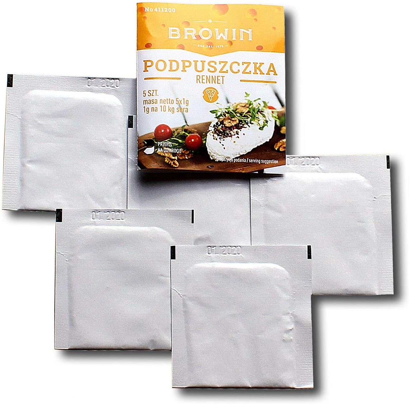 Rennet 5x1g for Home Cheese Making (1200), 1g=10l of Milk Sufficient for 500L of Milk (50kg of Cheese) Powder, Cheesemaking, Cheese Culture, Home Made