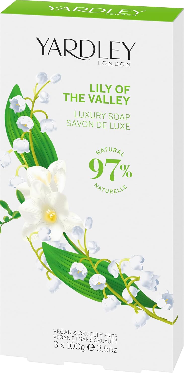 Yardley London Lily of the Valley Soap, Moisturising Solid Soap Bar for Women, Finely Milled Soap Bar with Notes of Pear and Freesia 3x100g
