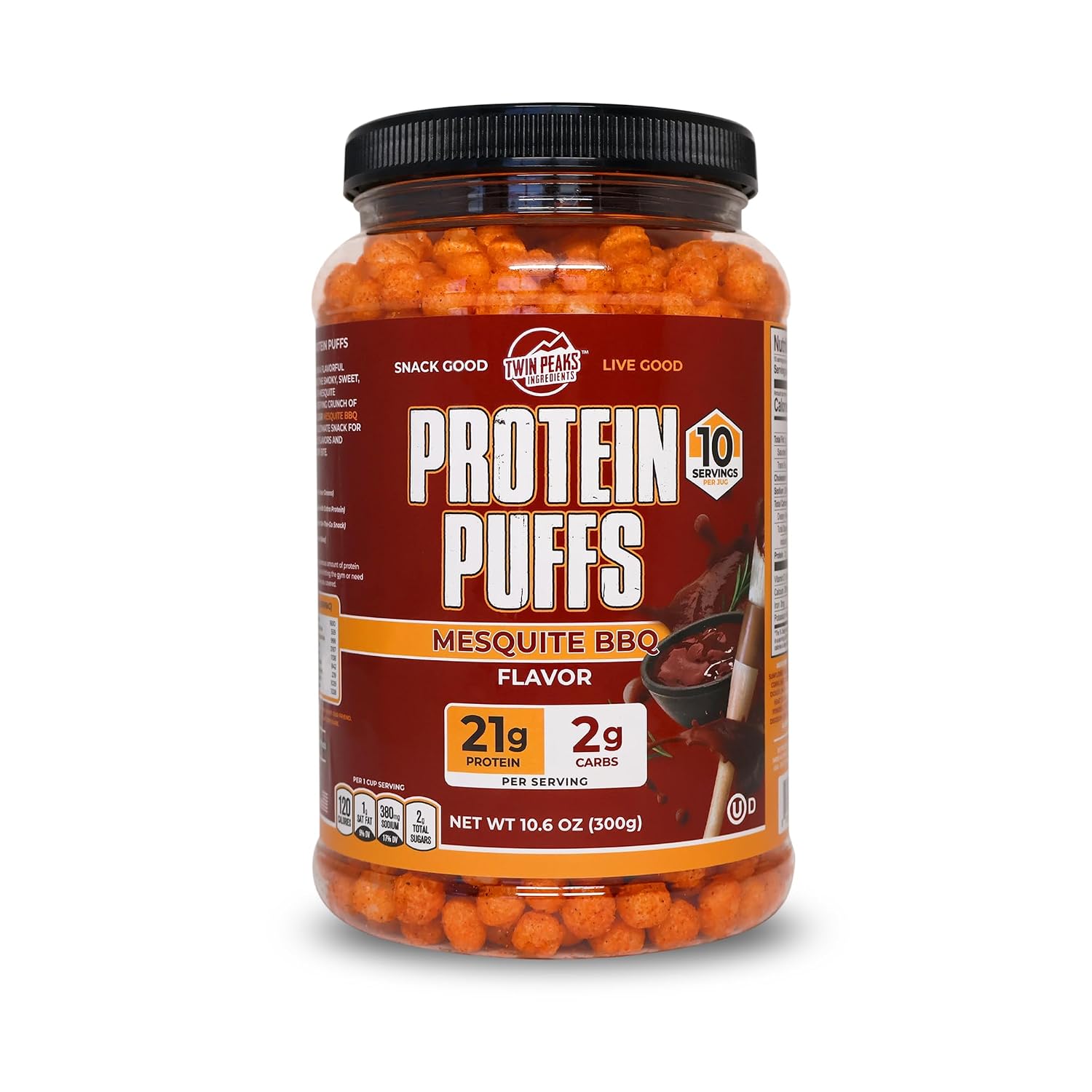 TWIN PEAKS Protein Puffs, Mesquite BBQ Keto Snack, 10 servings, 10.6 oz
