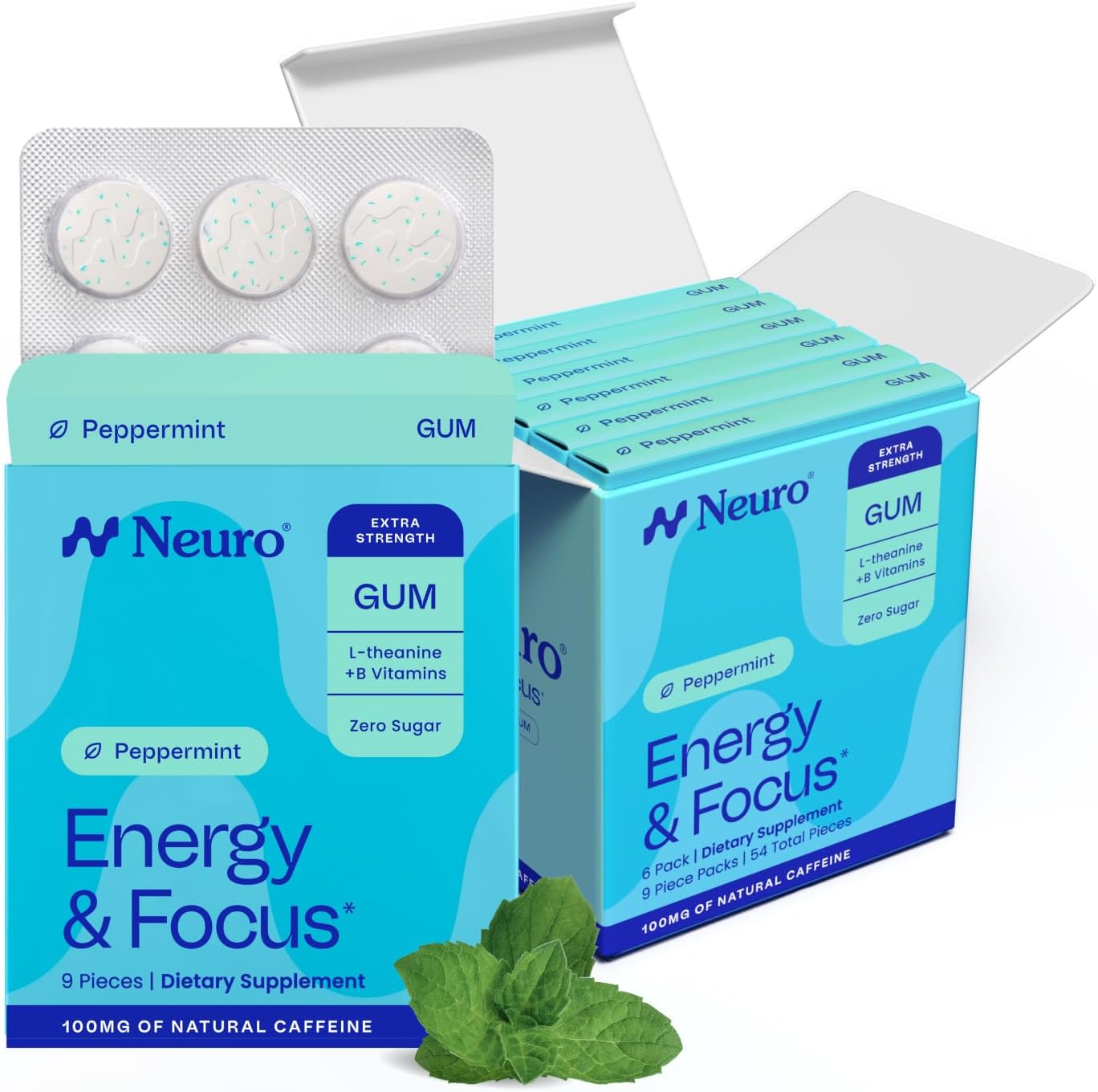 Neuro Energy & Focus Gum, Extra Strength, Peppermint, 54 Count