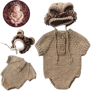 SPOKKI Newborn Photography Prop, Baby Props Outfit Handmade Costume Baby Boy Photo Shoot Crochet Hat/Pants/Cover Diaper for Infant Boy Girl Princess Twins