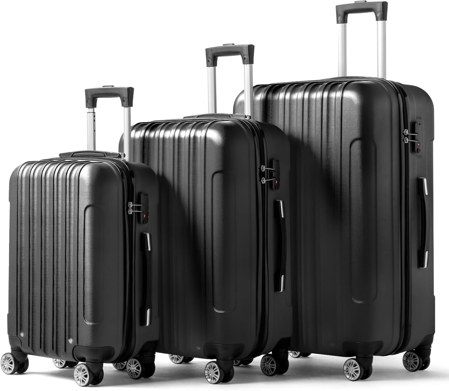 Karlhome Set of 3 Suitcase Set, Luggage Sets with 4 Rolling Spinner Wheels Combination Lock, Lightweight Hardside Carry On or Check in Trolley Travel Case, Black ABS Hard Shell