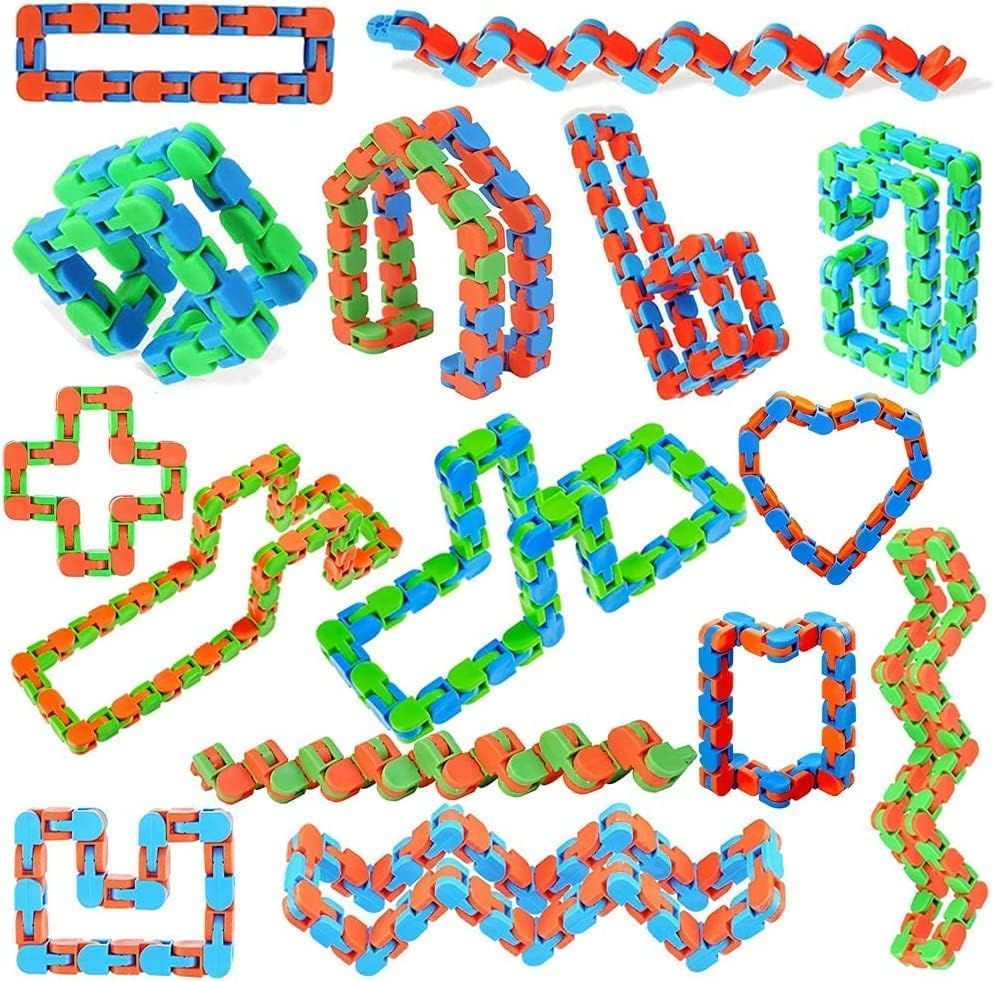 50pcs Random 24 Links Wacky Tracks Snap and Click Fidget Toys, Finger Sensory Toys, Snake Puzzles for Stress Relief, Party Bag Fillers, Random Color, Carnival Gift