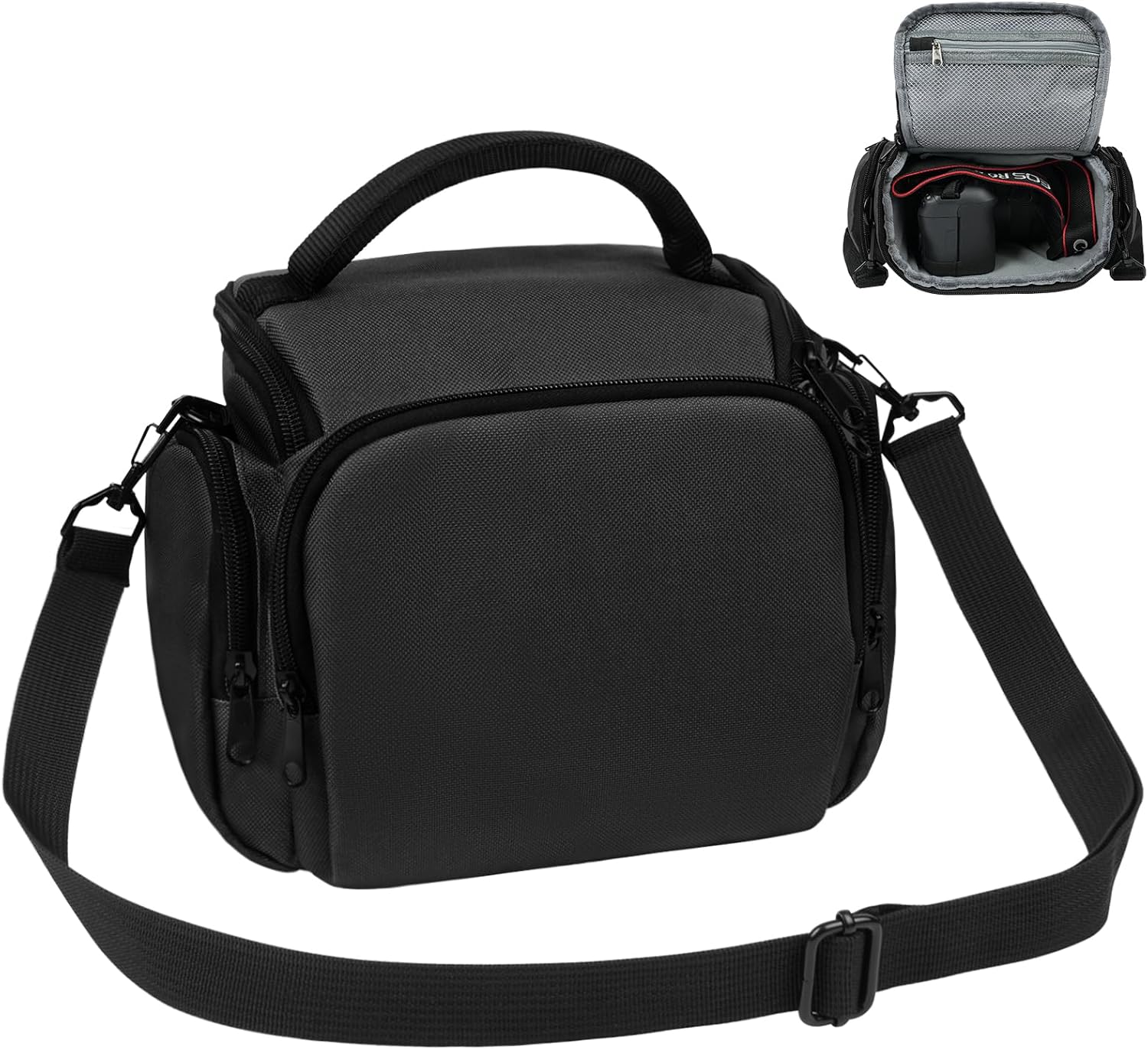 Ainiv DSLR Camera Bag, Waterproof Anti-Shock SLR Camera Case, Adjustable Shoulder Strap Camera Accessories Protection, Portable Crossbody Single Shoulder Bag Compatible with Canon, Sony, Nikon, Black