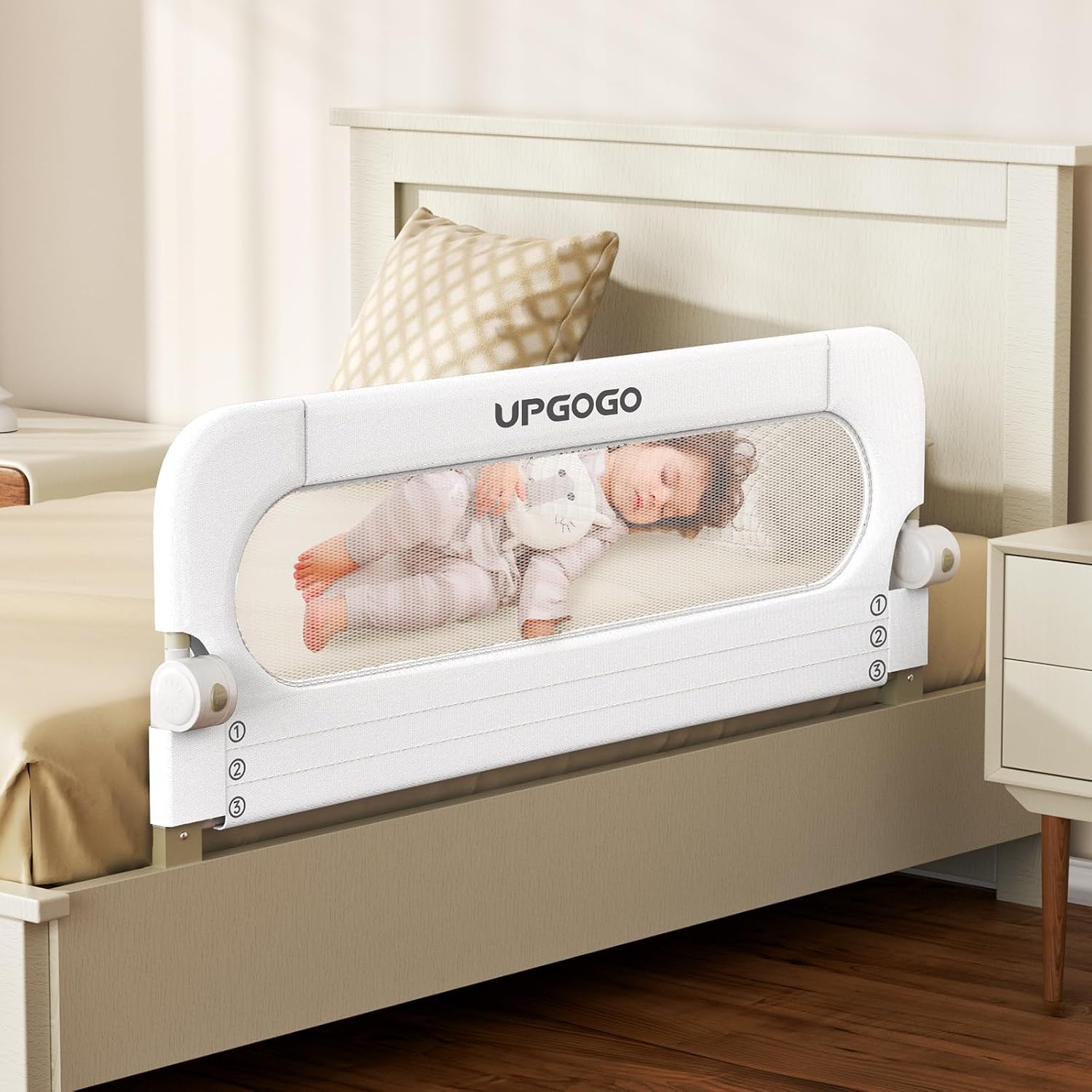 Folding Bed Rail for Toddlers,Baby Bed Rail Guard with Reinforced Anchor Safety System(White,47"x23.6")