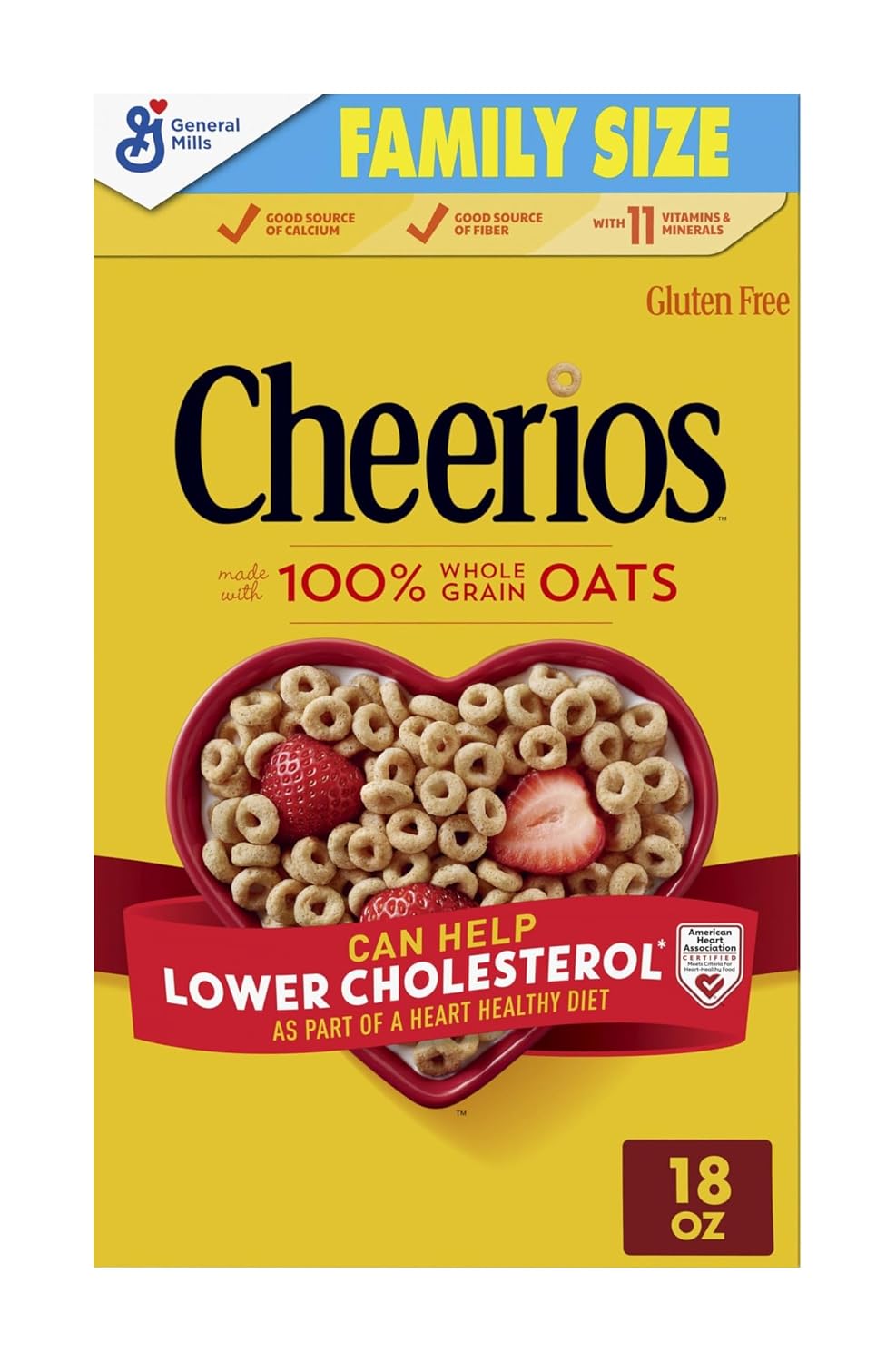 Cheerios, Heart Healthy Gluten Free Breakfast Cereal, Family Size, 18 oz