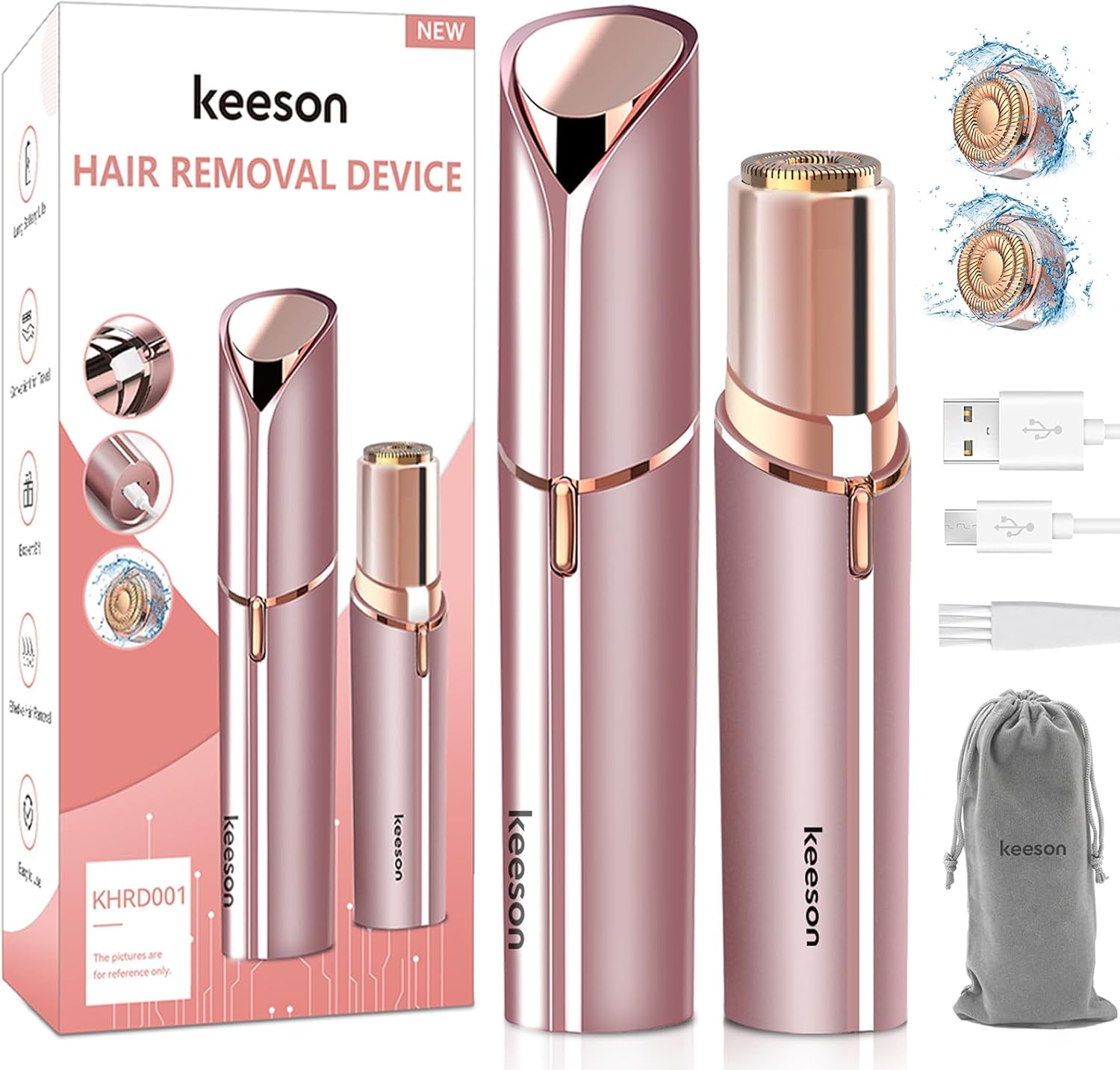 Facial Hair Removal for Women, 360° Floating 2X Powerful Painless Facial Hair Remover, Lipstick-Sized, USB Rechargeable, Face Razors Shaver for Women Upper Lip,Chin,Peach Fuzz,Mustache (Pink)