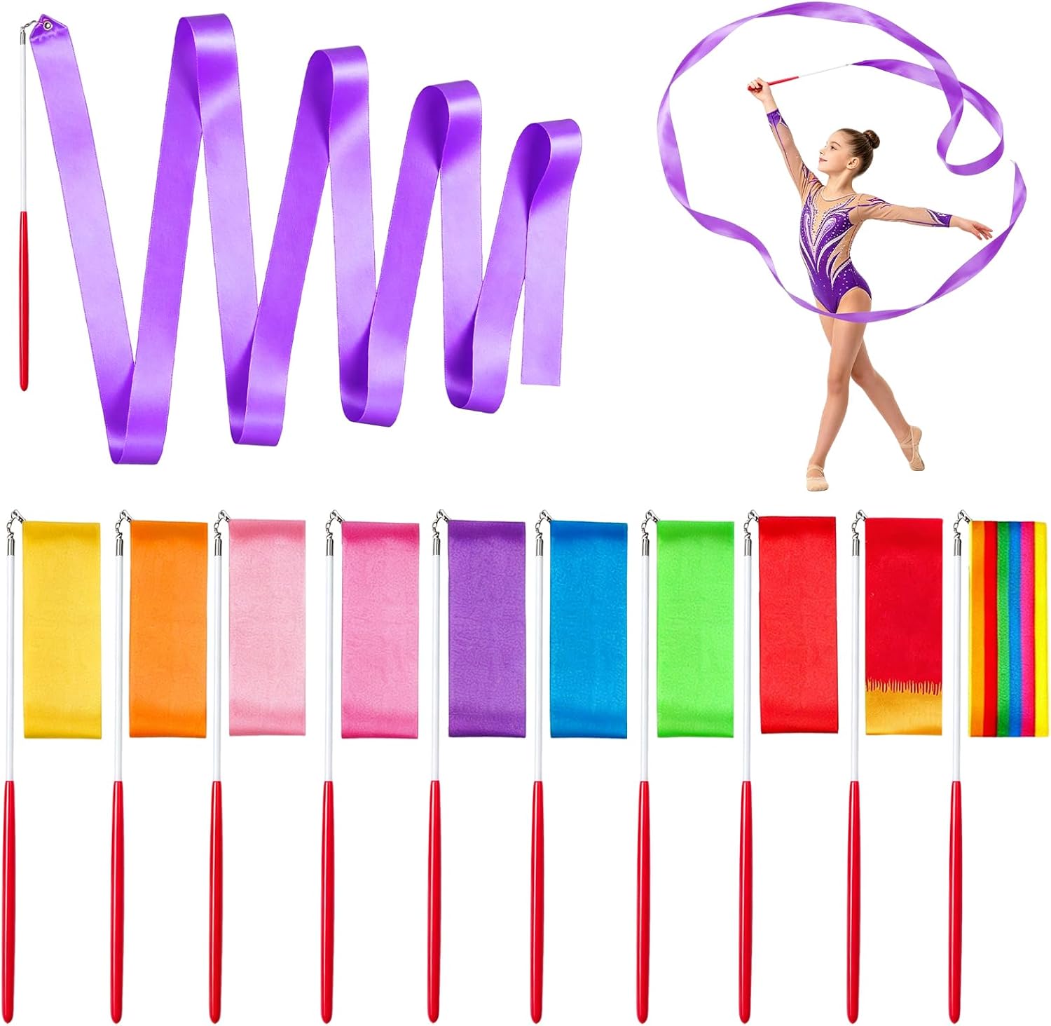 Gymnastics Dance Ribbon Wands, 10Pcs, 78.7 Inch