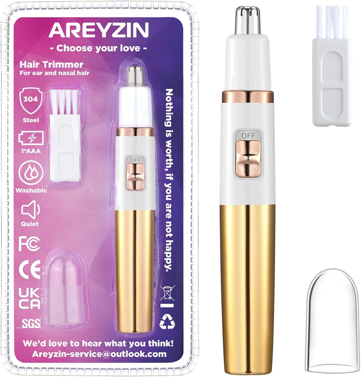 Ear and Nose Hair Trimmer for Women Nose Hair Clipper Professional Painless Noses Trimmer Ladies Eyebrow and Facial Hair Trimmer Battery-Operated, Waterproof Dual Edge Blades for Easy Cleansing