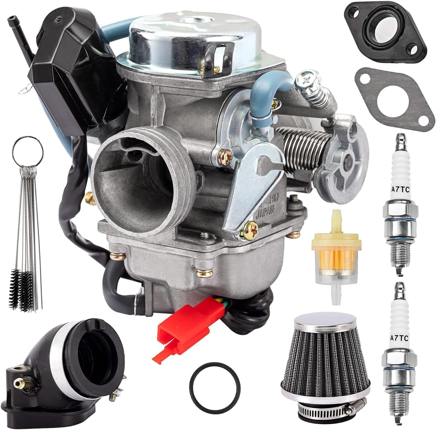 GY6 Carburetor 150cc for 4 Stroke 125cc 152QMJ 157QMJ Engines Electric Choke Motorcycle Scooter 24mm PD24J Carb with Intake Manifold
