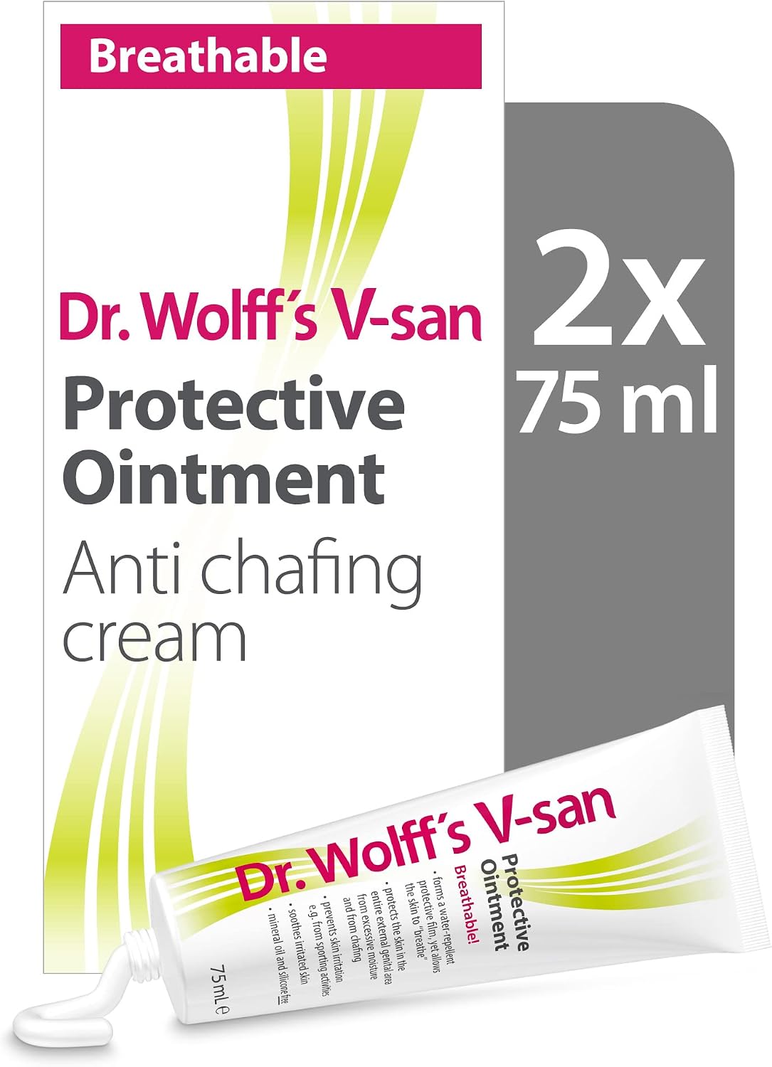 Dr. Wolff's V-san Protective Ointment 2X 75ml | Anti Chafing Cream for External Intimate Area | Daily Vaginal Health and Intimate Hygiene