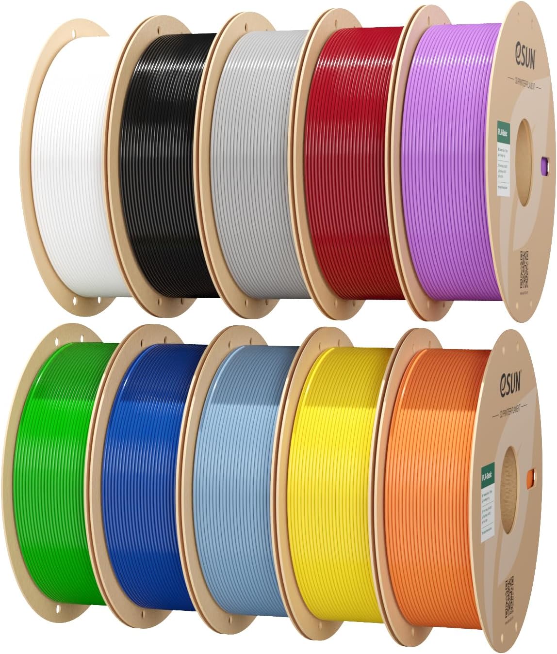 eSUN PLA Filament 1.75mm, 10KG PLA Basic 3D Printing Filament,1KG per Spool, 10 Spools for 3D Printers,Black+Cold White+Grey+Fire Engine Red+Yellow+Blue+Green+Orange+Silver+Grape Purple