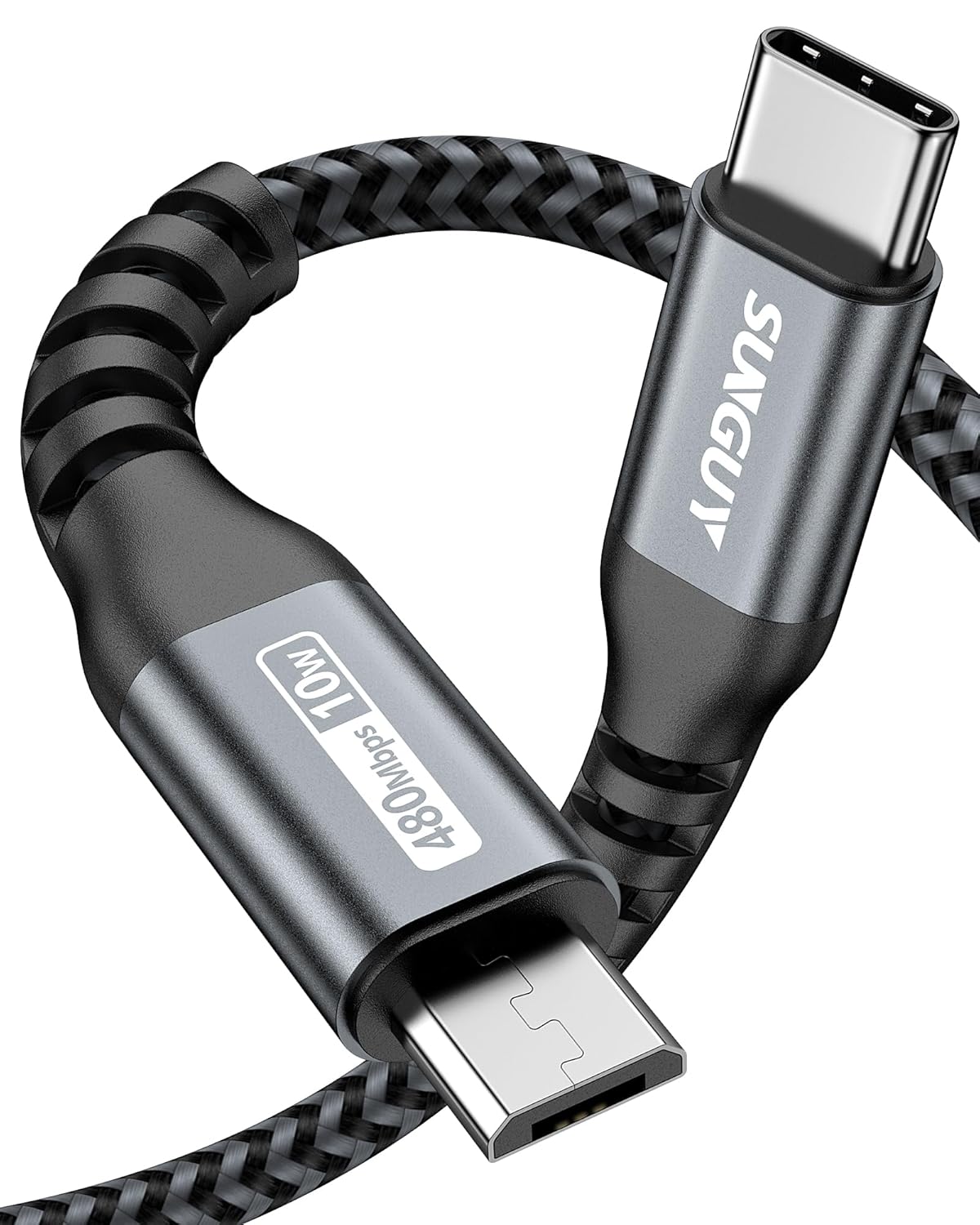 SUNGUY USB C to Micro USB Cable 1.6FT, OTG USB Type C to Micro Nylon Braided Compatible with Galaxy S7 S6, PS4, MacBook Pro/Air, Pixel, LG and Micro USB Devices