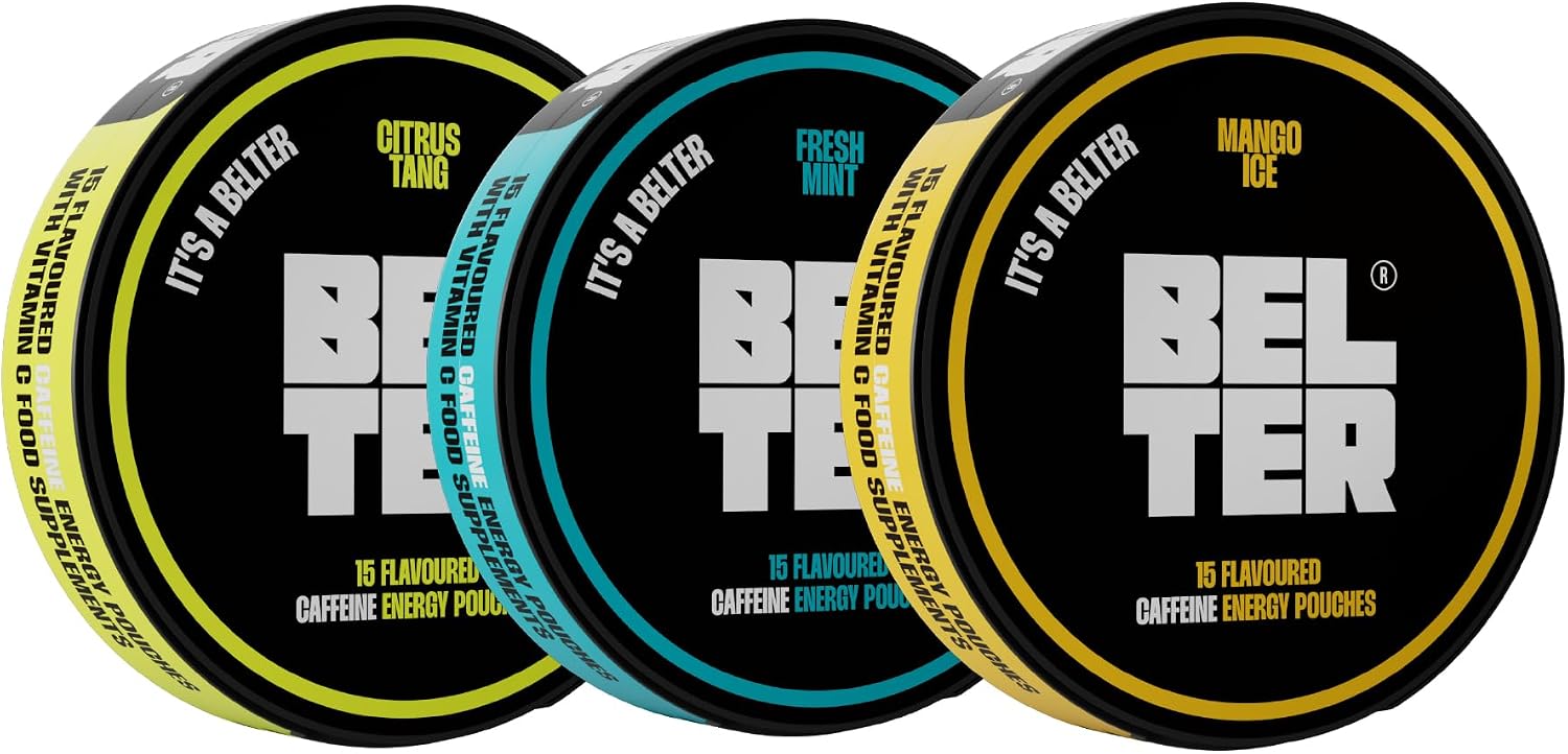 BELTER - Mixed Bundle - Caffeine Pouches - Citrus, Mango,Mint Flavour - 45 Count - Fast-Acting - Zero-Calorie Energy Boost - 80mg Caffeine Per Pouch
