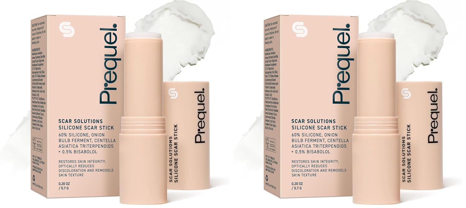 Prequel Skin Scar Solutions 60% Silicone Scar Stick. Thick Solid Velvety Film for Scars. Formula Infused with Centella Asiatica Extracts and Vitamin E. Soothing and Occlusive (Pack of 2)