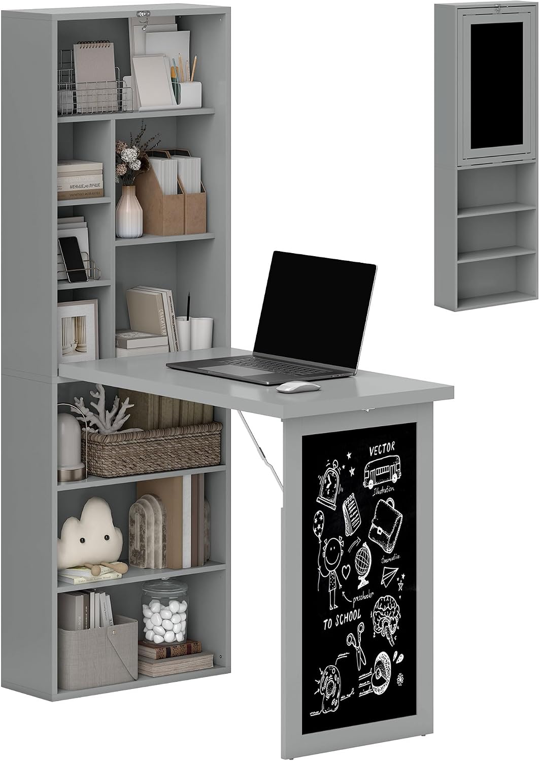 HOMCOM Computer Desk Fold-Out Blackboard, Grey