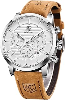 BENYAR Quartz Chronograph Waterproof Watches Business and Sport Design Leather Band Strap Wrist Watch for Men