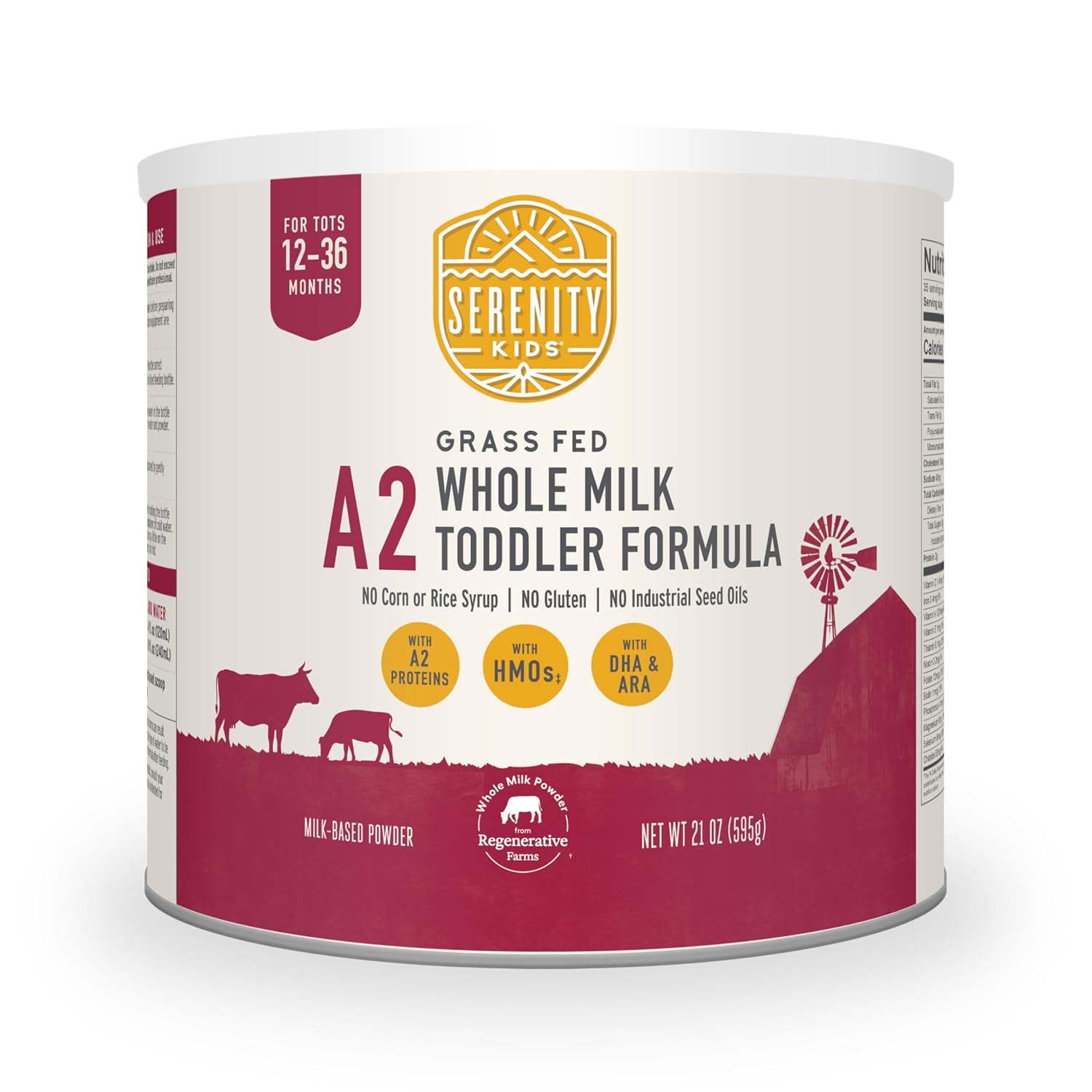 Serenity Kids A2 Toddler Formula, Grass Fed Whole Milk Powder, 21 oz