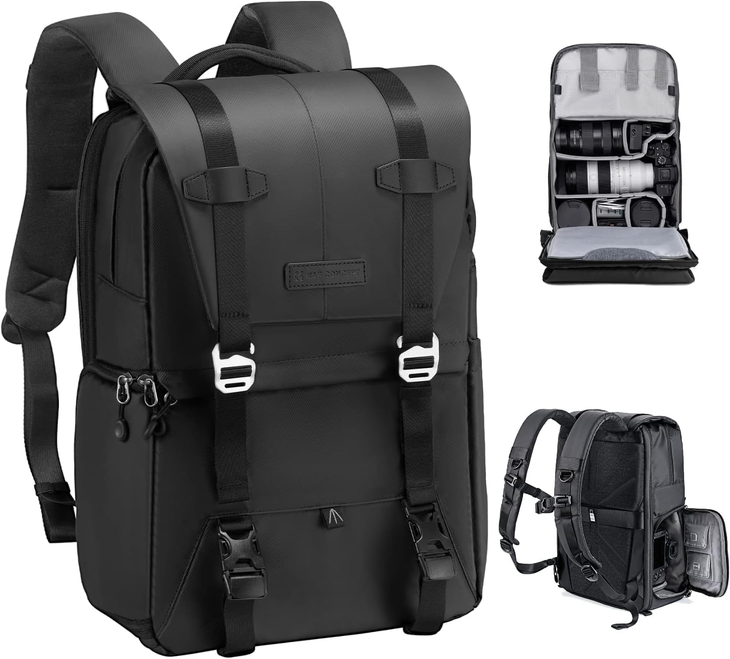 K&F Concept 20L Camera Backpack for Photographers Large Capacity PU Leather Camera Bags with Raincover, 15.6 Inch Laptop Compartment for Camera Drone Bags