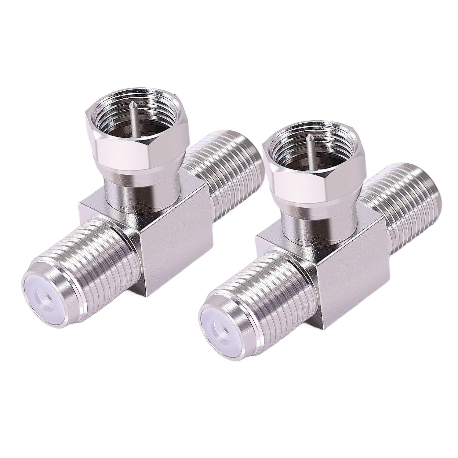 2pcs F Type Splitter 3 Way Connector F Male to Dual F Female Coaxial Connector 2 in 1 Out FAdapter for TV Video VCR Antenna TV Cable Satellite Tuner Antenna Television