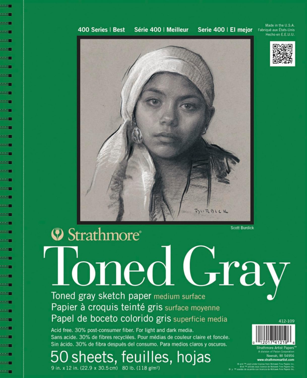 Strathmore 400 Series 9-inch x 12-inch Toned Paper Sketch Pad, 50 Sheets/Pad (60681)