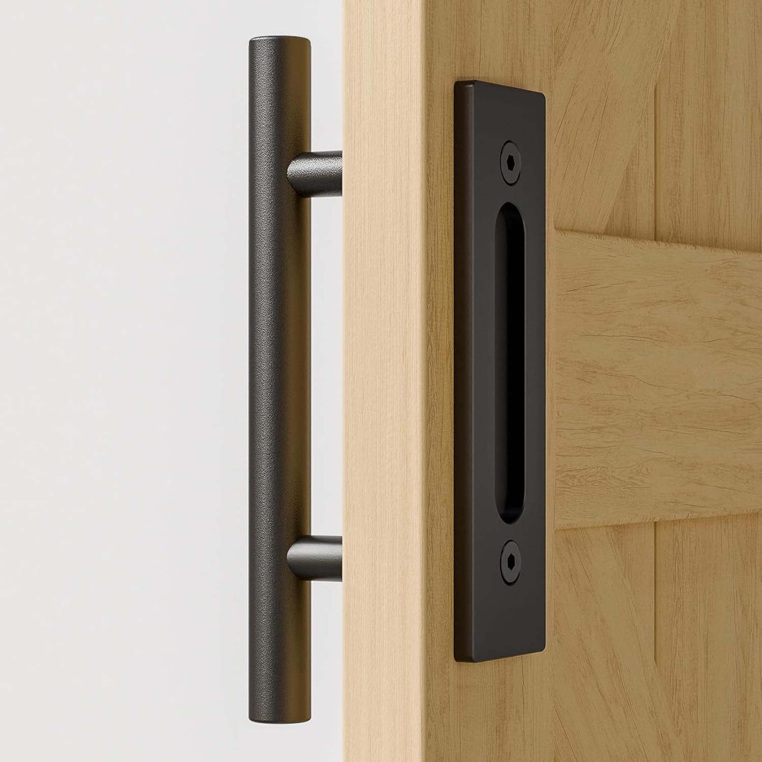 TSMST 24CM Sliding Door Handle Double Sided Barn Door Handle Embedded Invisible Alloy Steel Frosted Black