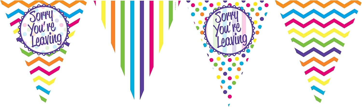 Anniversary House Sorry You're Leaving Chevron Stripe Polka Dot Paper Flag Bunting | Sad to See You Go Party Decorations | 11 Flags Banner Decoration | Banner for Men, Women, Unisex | M246