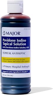 Major 10% Povidone-Iodine Liquid Topical Solution, USP - Topical Antiseptic for Cuts, Scrapes, Burns, and Minor Skin Wounds - 8 Fl. Oz.
