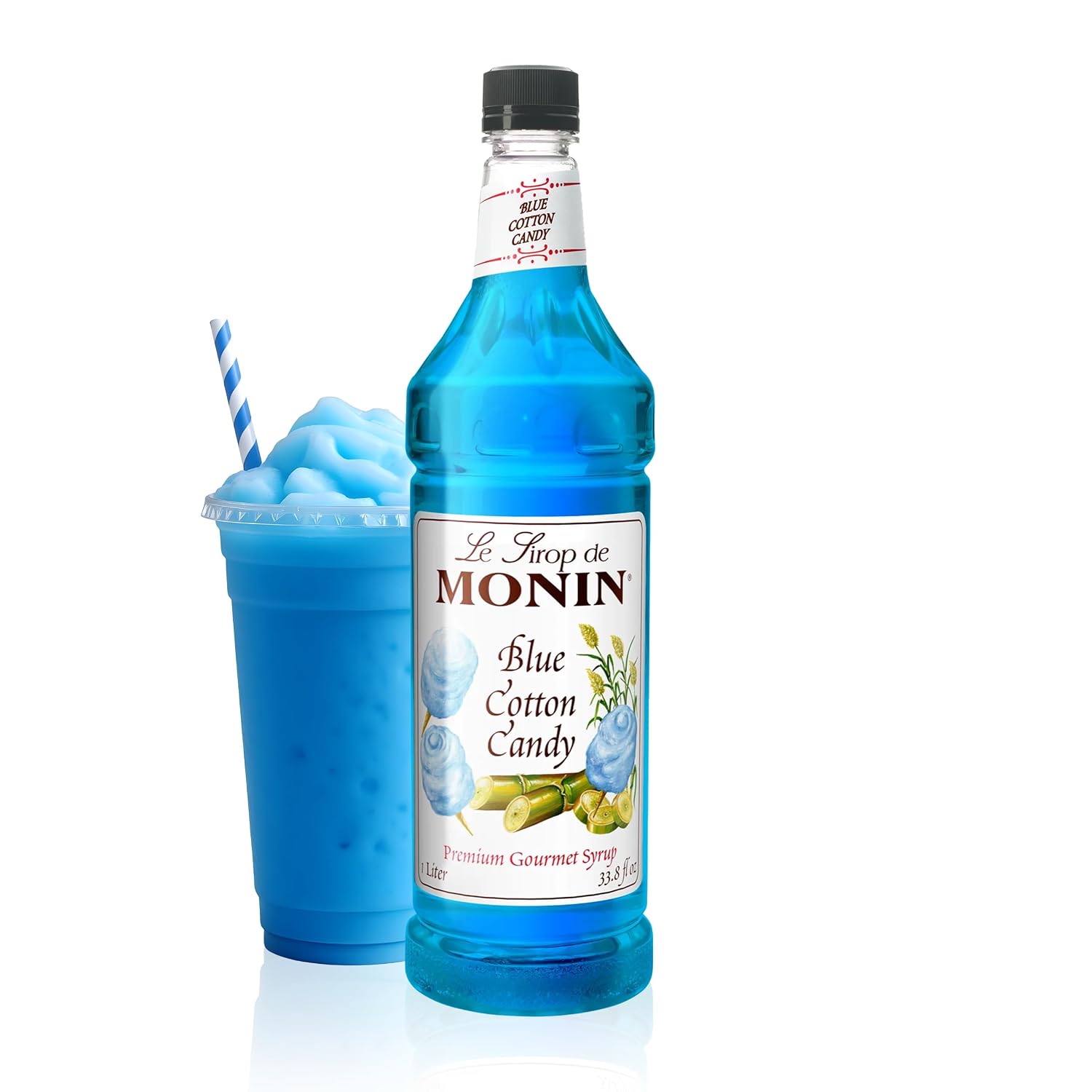 Monin Blue Cotton Candy Syrup for Drinks - 1 liter / 33.8 fl oz