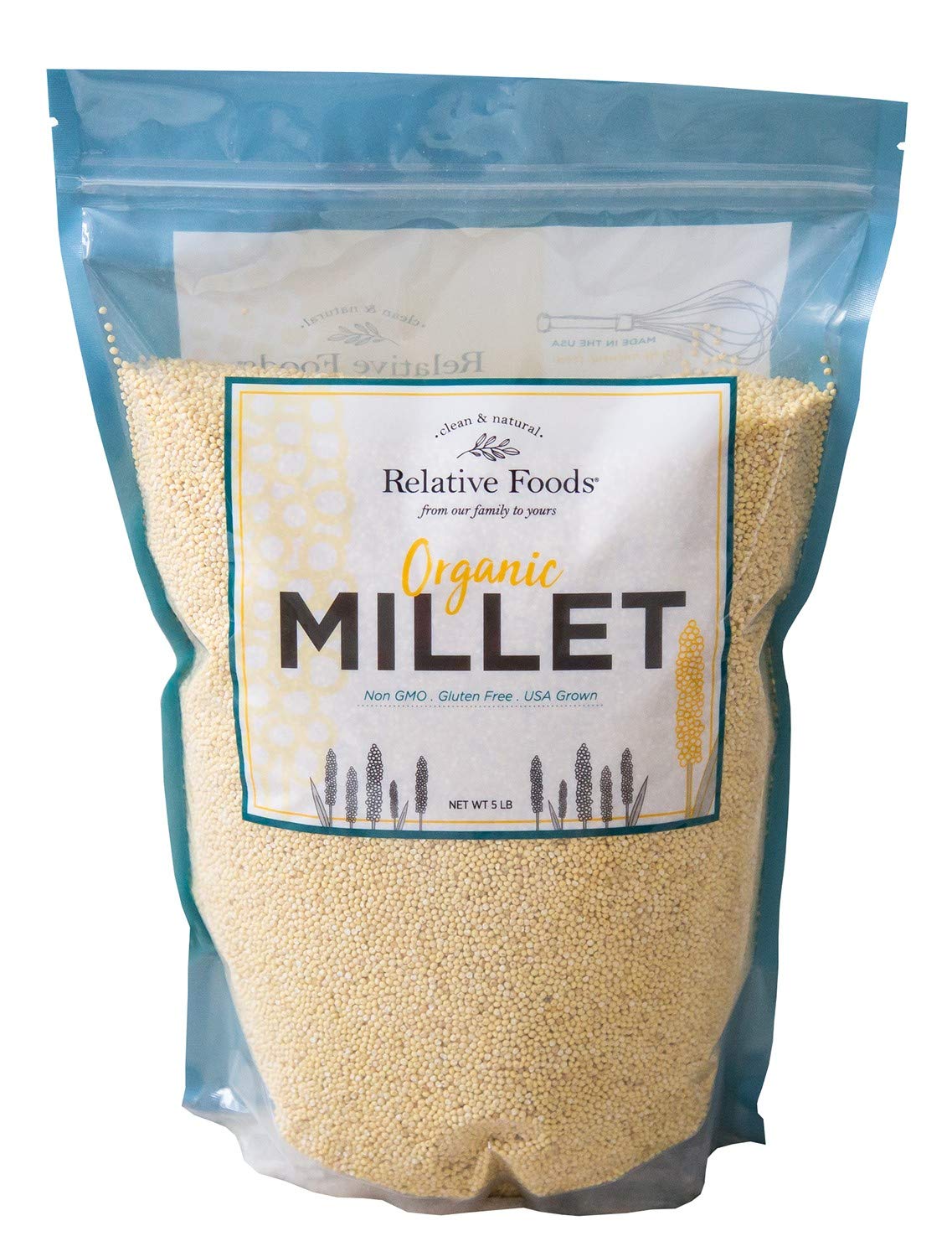 Whole Organic Hulled Millet Seed - 5lb Millet Organic Whole Grain Seed- Gluten-Free Grain for Porridge, Salads, Fruits - Non-GMO Packed w/proteins, fiber, & more