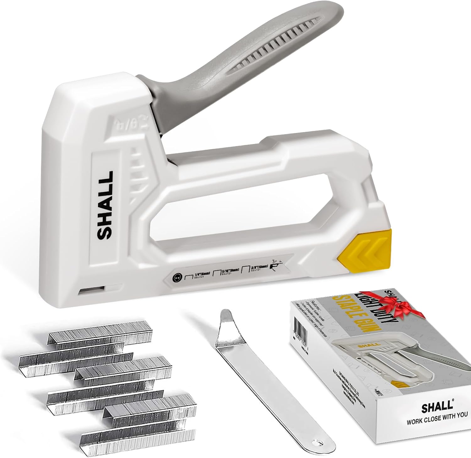 SHALL Light Duty Staple Gun for Wood,White Upholstery Staple Gun with 1600pcs JT21 Staples 1/4, 5/16, 3/8 inch and Staple Remover - Fabric Stapler Gun for Crafts, DIY, Decoration