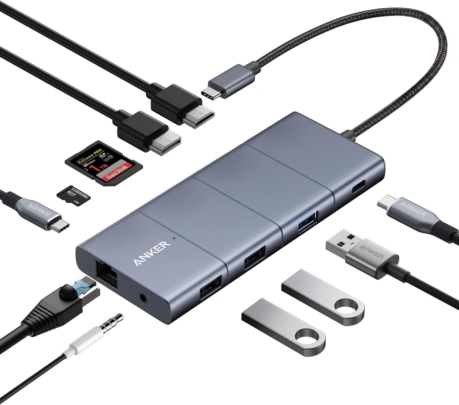 Anker USB-C Hub, 11-in-1 Docking Station Dual Monitor with 4K HDMI and DP | 1 USB-C and 1 USB-A 10Gbps Data Ports, 2 USB 2.0 Data Ports, 4K HDMI and DisplayPort, 85W Max PD, Ethernet, for XPS and More