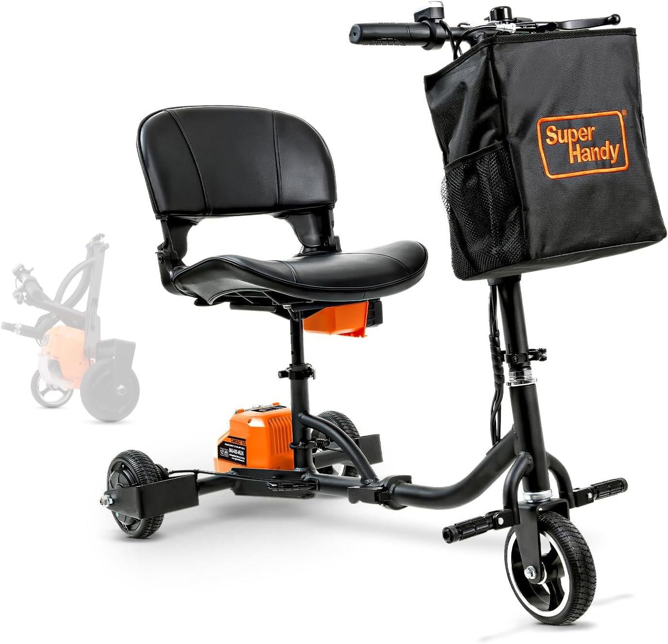 SuperHandy 3 Wheel Folding Mobility Device Electric Powered Portable Ultra Lightweight Compact Collapsible Design Long Range Travel with 2 Detachable 48V Lithium-ion Batteries at a Max Load of 125kg