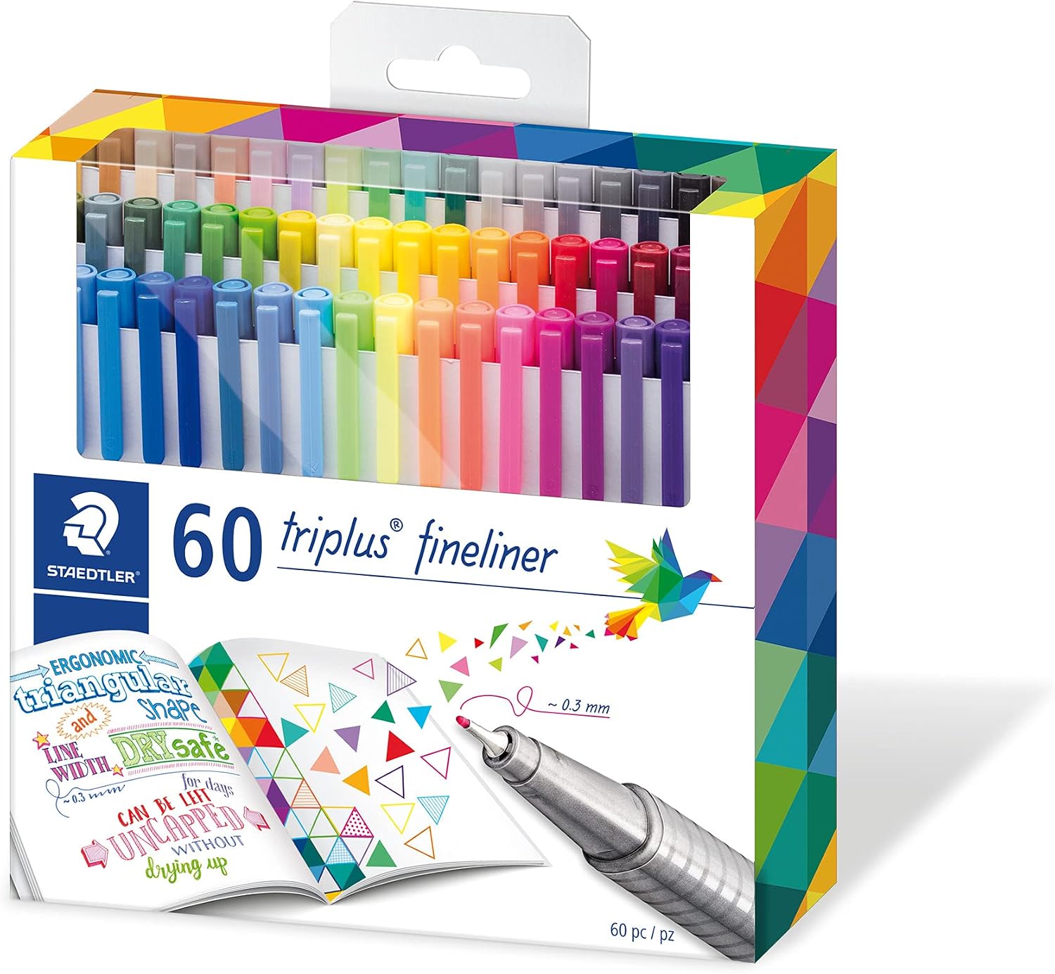 STAEDTLER 334 C60 Triplus Fineliner Superfine Pen, 0.3mm Line Width - Assorted Colours (Pack of 60)