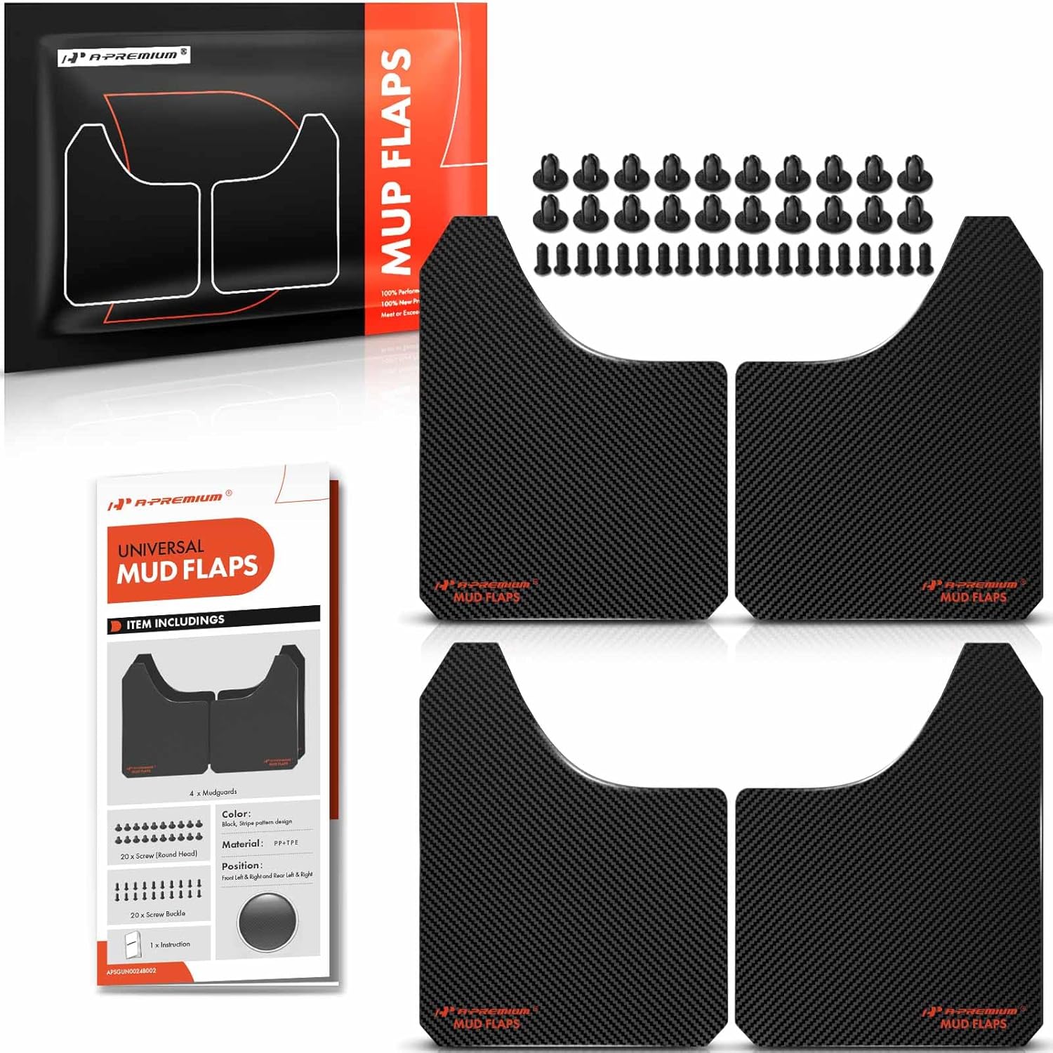 A-Premium 4 Pcs Black Universal Splash Guards Mud Flaps Mudflaps Mudguard Fender Flares for Car Pickup Truck SUV with Hardware Front and Rear