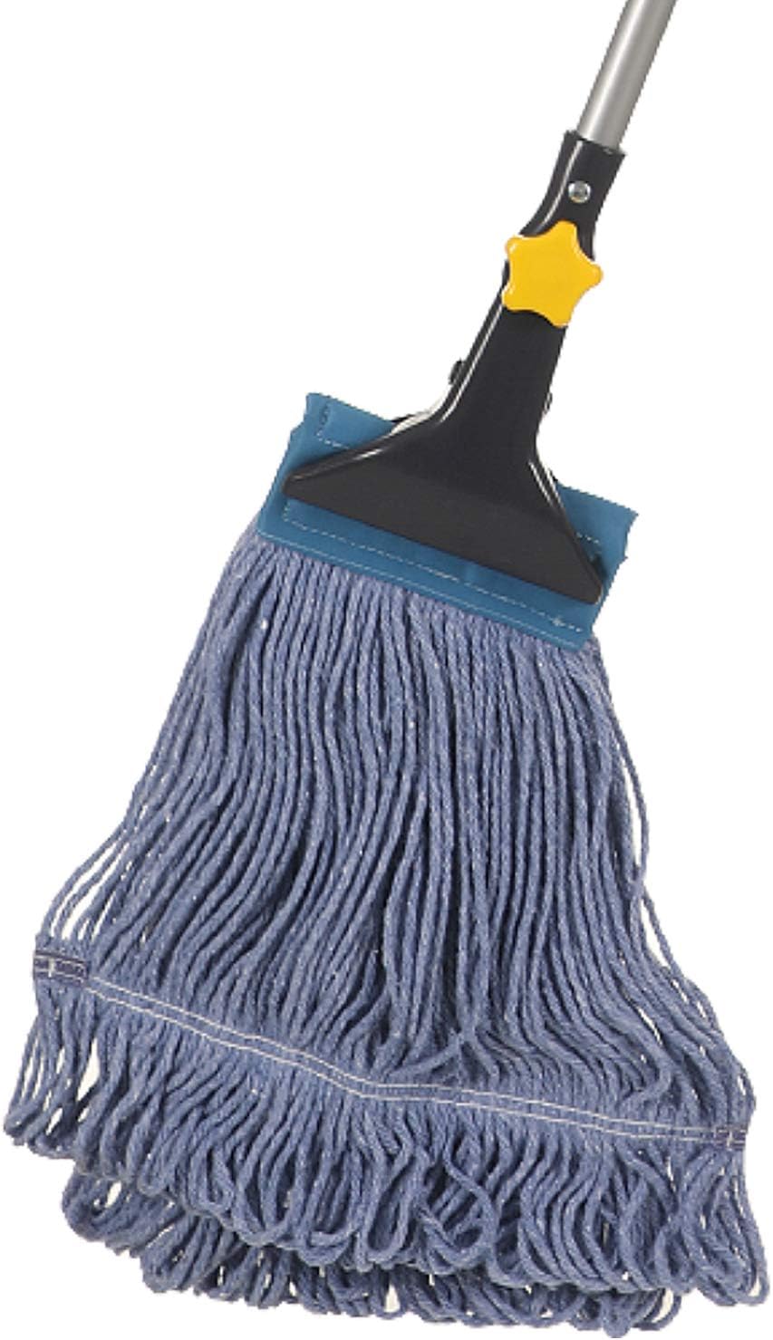 Yocada Looped-End String Wet Mop Heavy Duty Cotton Mop Commercial Industrial Grade Telescopic Iron Pole Jaw Clamp Floor Cleaning 55.1 inch