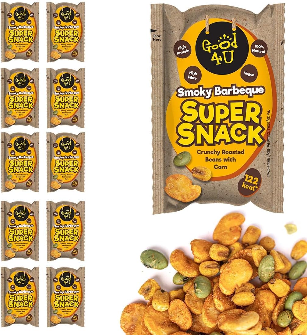 Good4U Crunchy Bean Snack- High Protein and Fibre, Gluten-Free and Zero Added Sugar 10 x 30g (Smokey BBQ)