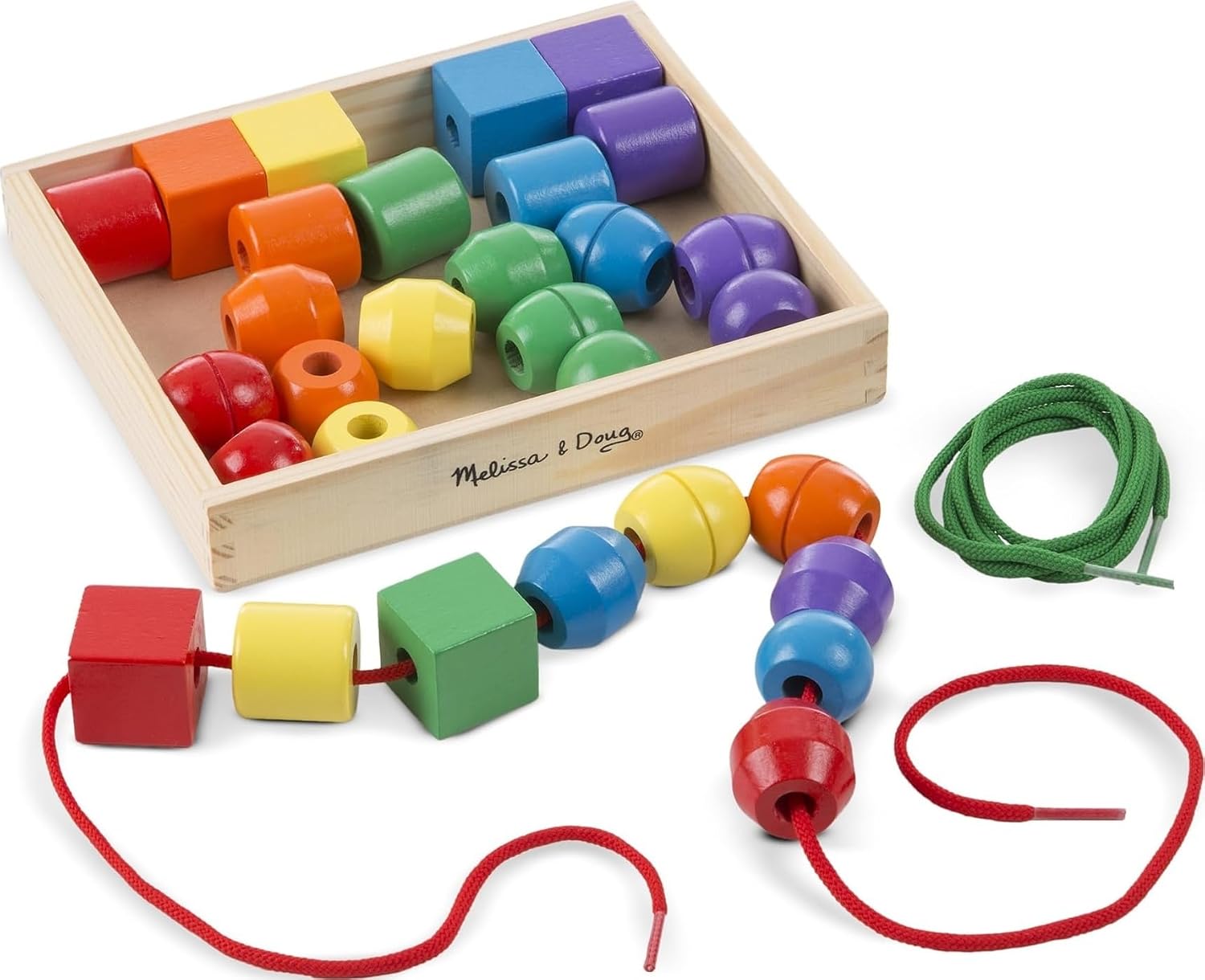 Melissa & Doug Wooden Lacing Beads | Wooden Toys | Developmental Toy | Problem Solving | 3+ | Gift for Boy or Girl