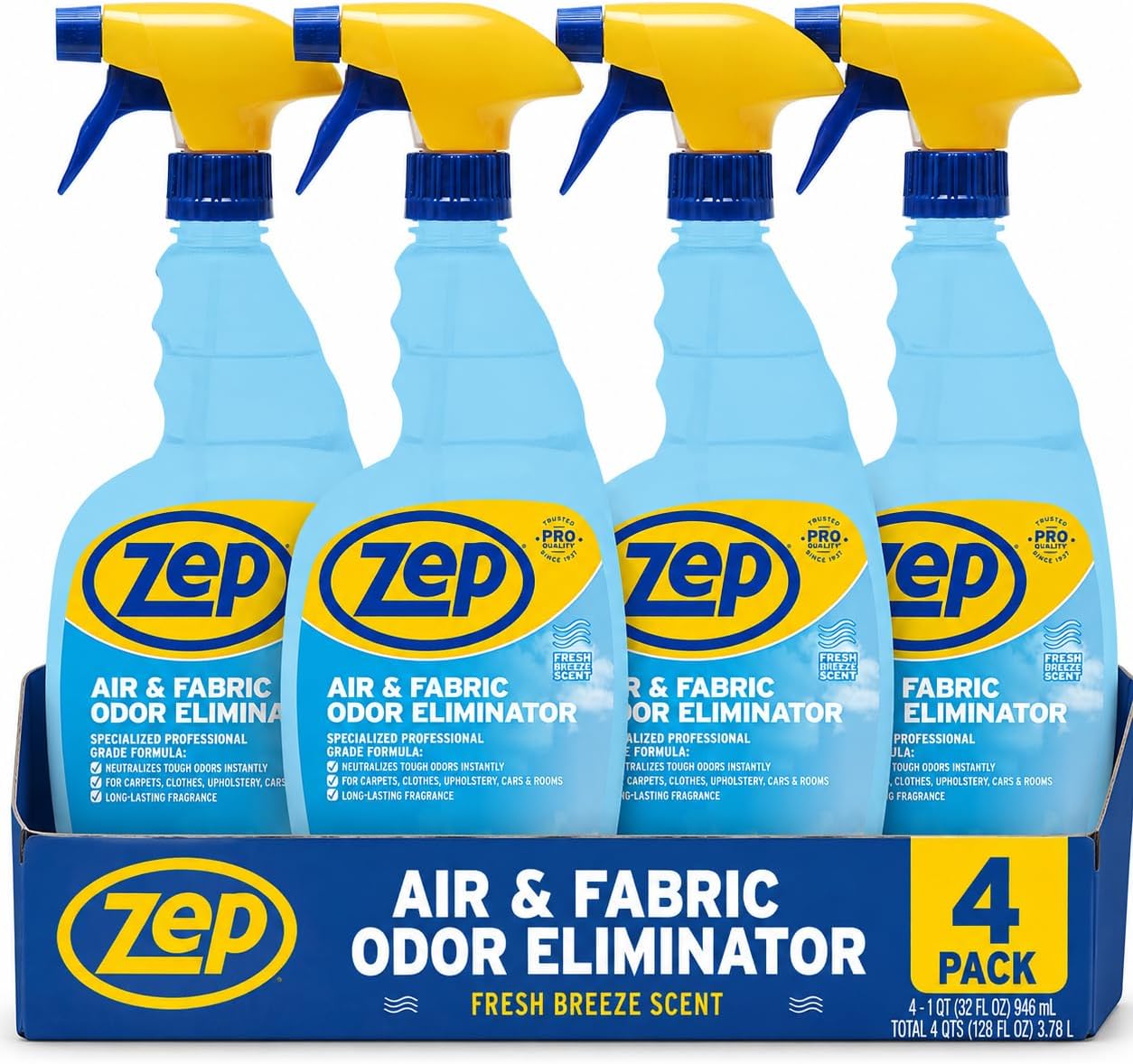 Zep Air and Fabric Odor Eliminator - 32 oz (Case of 4) ZUAIR324 - Neutralizes Strong Odors in Your Home, Office and Business