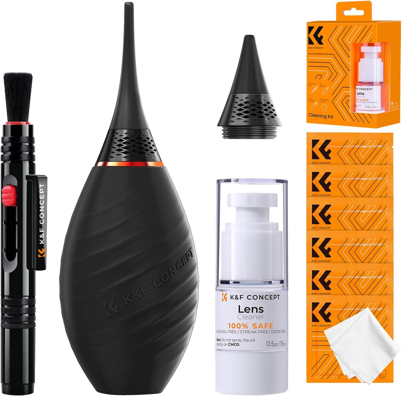 K&F Concept 10-in-1 Camera Cleaning Kit with Lens Pen, Rocket Air Blower-Extension & Short Nozzle, Microfiber Cleaning Cloth, Cleaning Liquid for DSLR Camera Lens Cell Phones Cleaning Tool Accessories