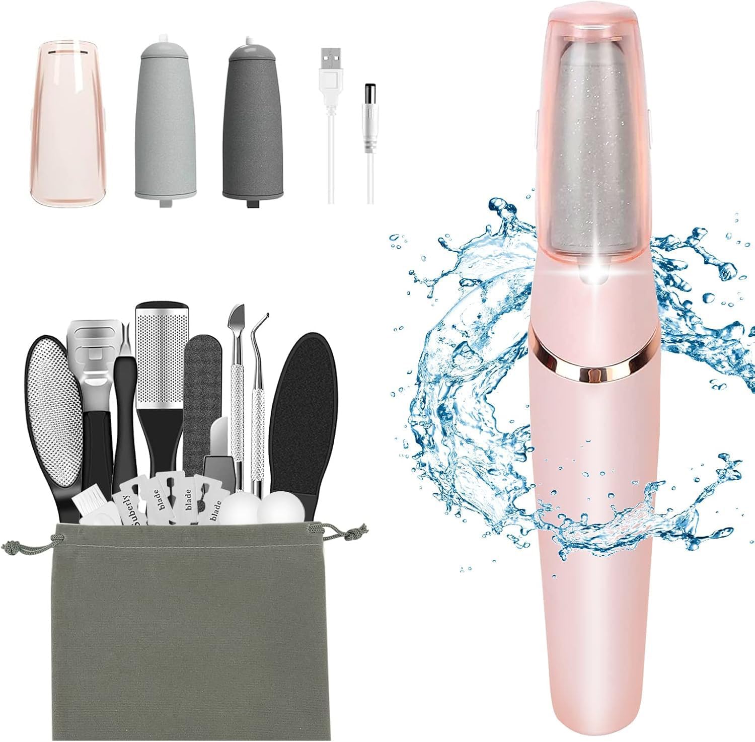 Electric Callus Removers for Feet, Haootadiy Electric Foot Callus Remover Pedicure Kits Rechargeable with12 in 1, Removes Dry Skin for Smoother Feet, Foot Care for Dead Skin Ideal Gift