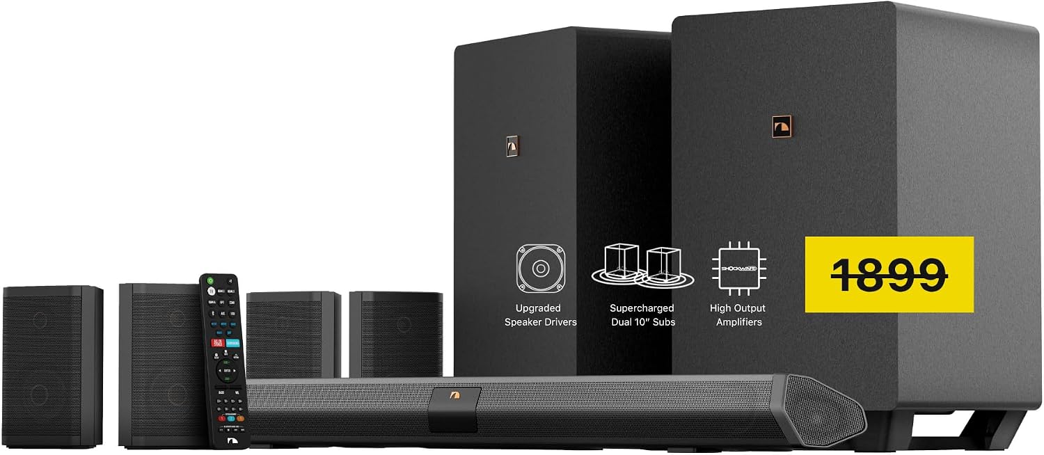 Shockwafe 9.2.4 Dolby Atmos/DTSX Surround Soundbar Sys-Dual 10" Subs*1300W