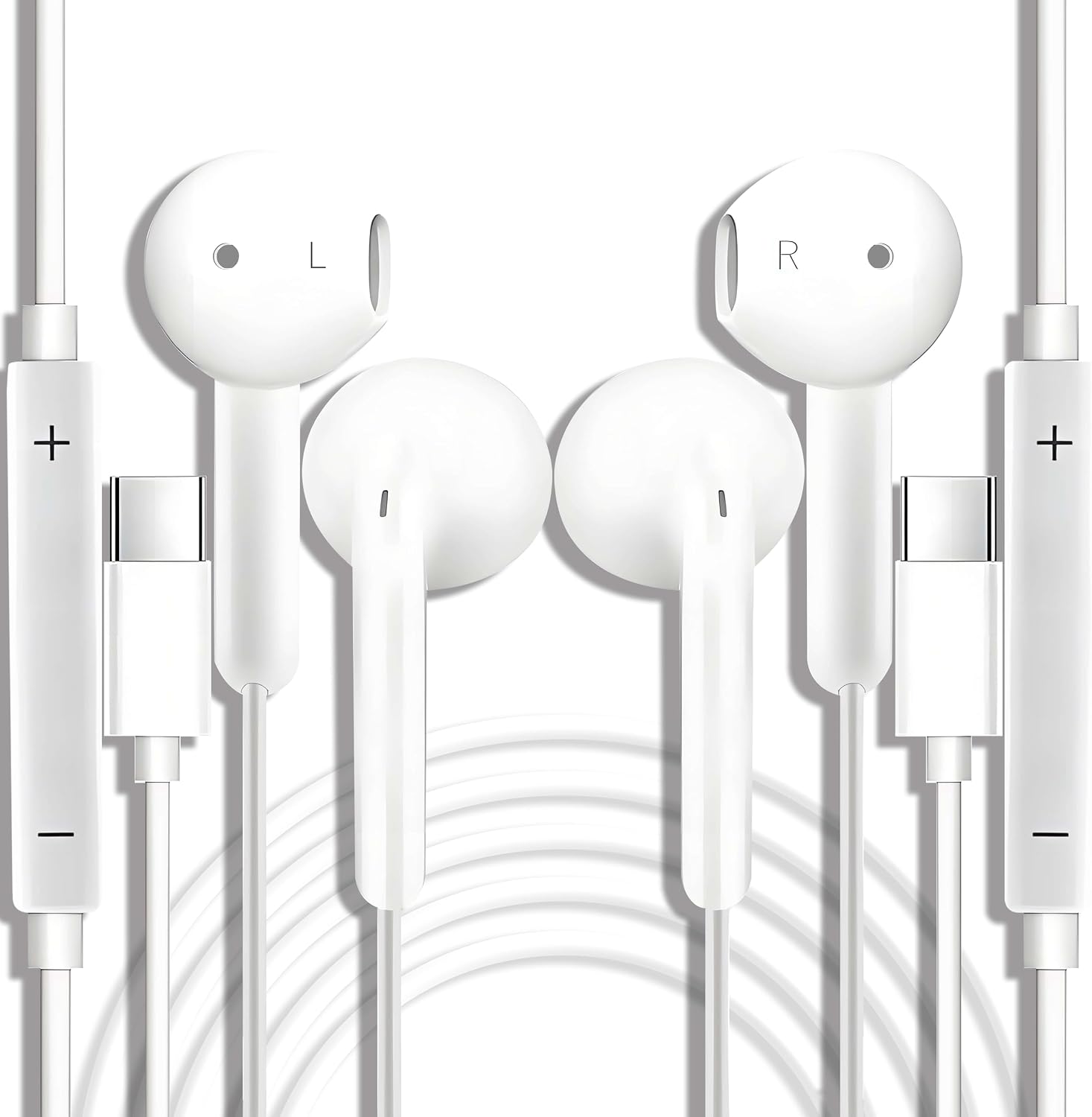 USB C Headphones, 2 Pcs USBC Headphones Wired Earphones Type C In Ear Earbuds With Mic & Volume Control for iPhone 15/16 Plus iPad Samsung Galaxy S25 S24 S23 S22 S21 FE iPad Pro Huawei Google Pixel