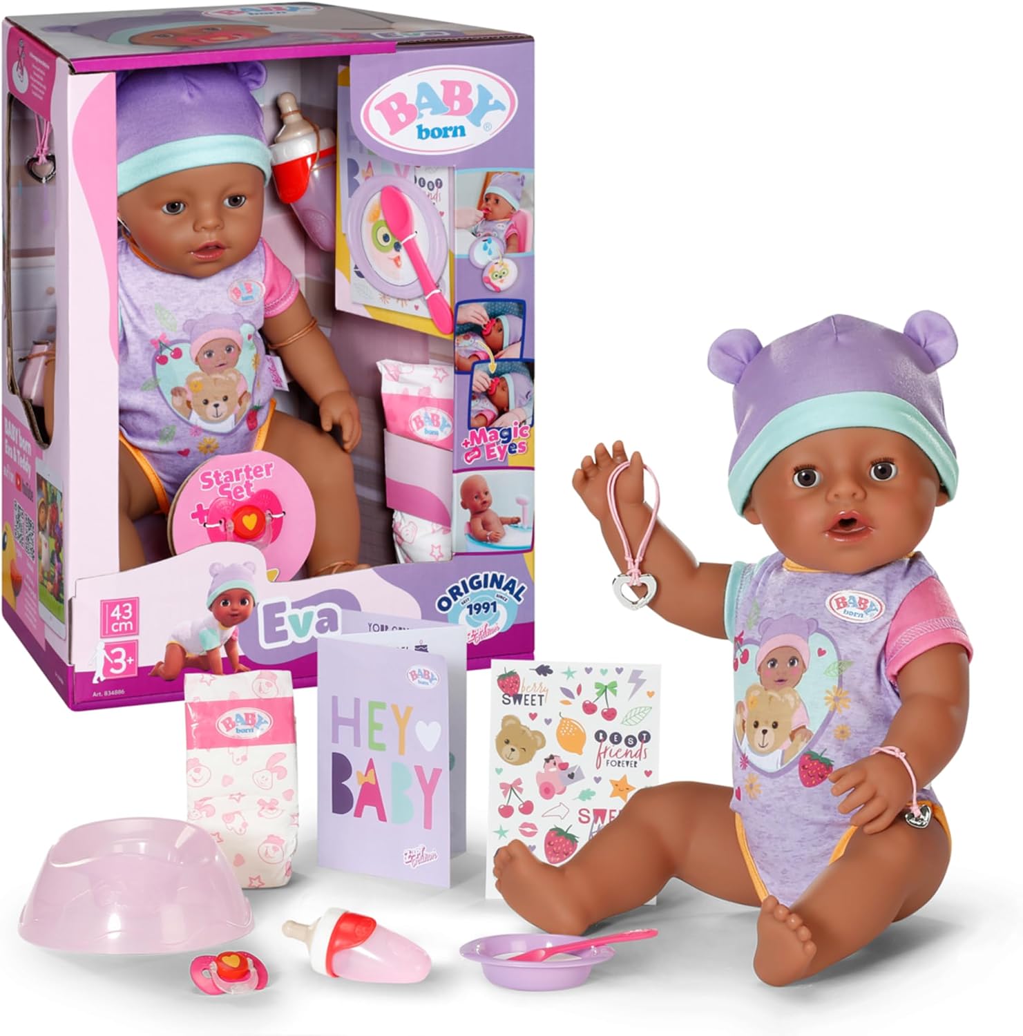 Baby Born Eva 17" Baby Doll with 10 Functions | Accessories included, works without batteries, from 3 years