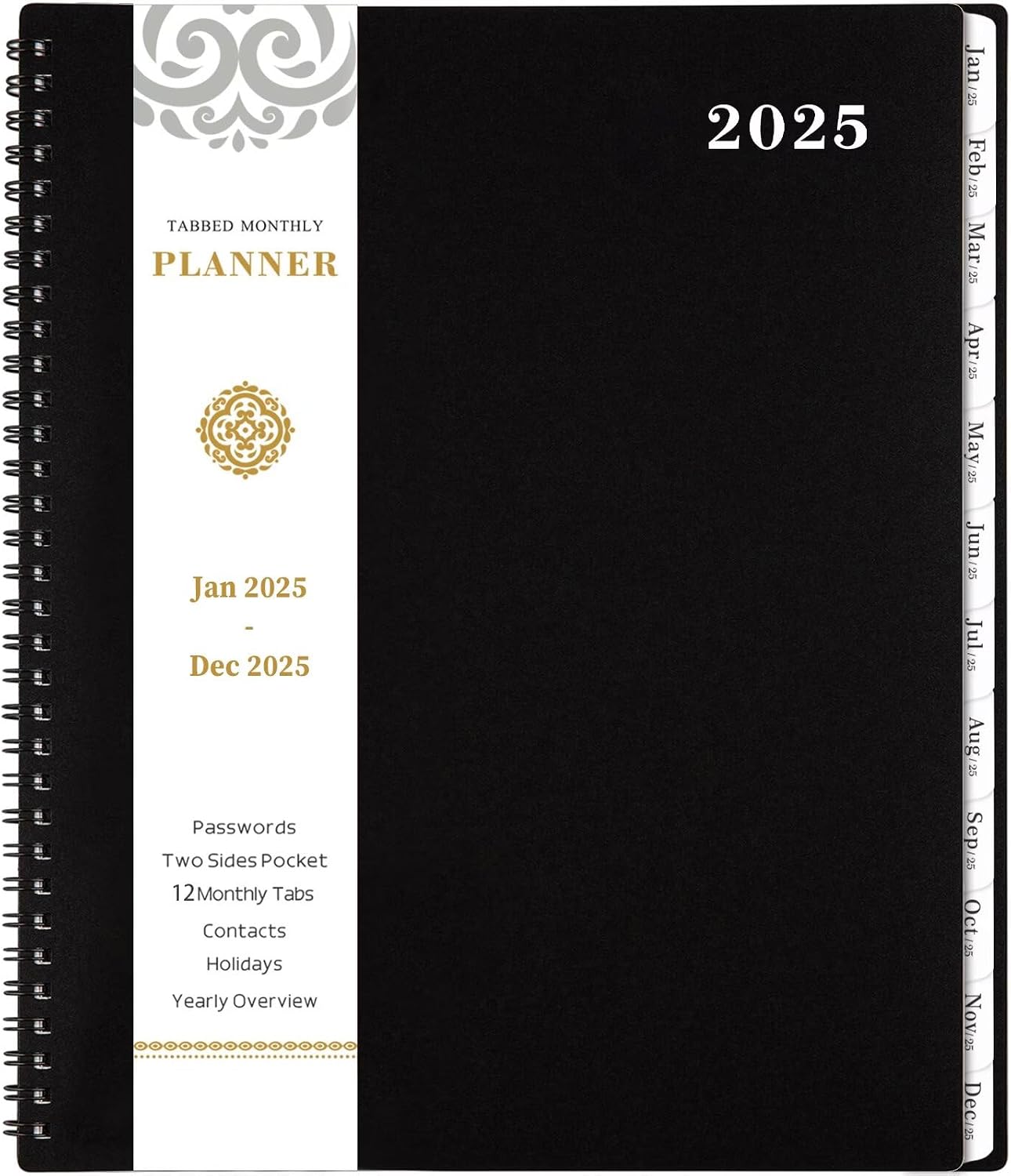 2025 Monthly Planner - JAN - DEC 2025 Monthly Planner/Calendar,12 Monthly Planner with Contacts & Passwords, 8.5" x 11" Planner 2025, Thick Paper - Black