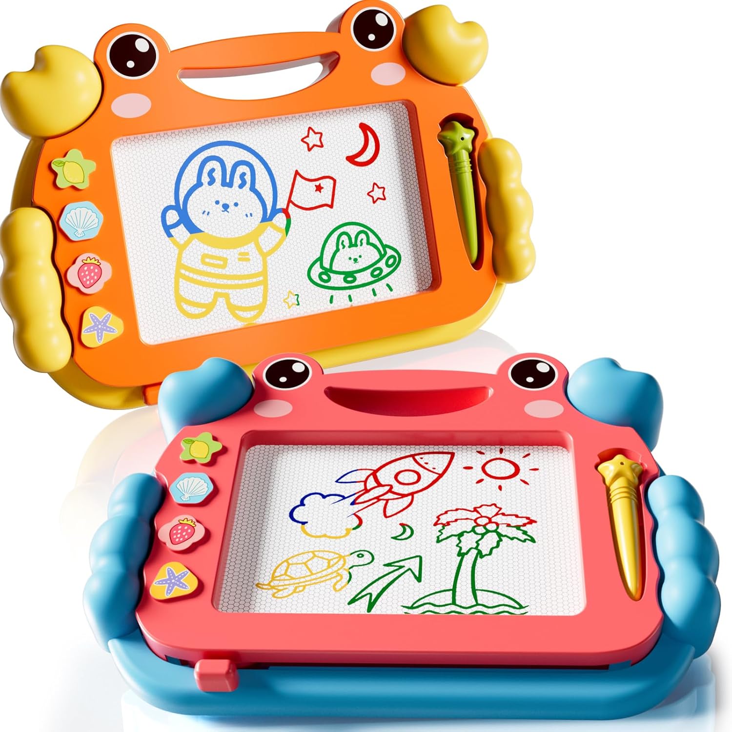 2 Pcs Magnetic Drawing Board, Magnet Doodle Board for Toddler Girls Boys 3 4 5 6 7 Year Old Kids, Montessori Preschool Educational Travel Toys Gift Etch A Colorful Sketch Magnet Erasable Writing Pad