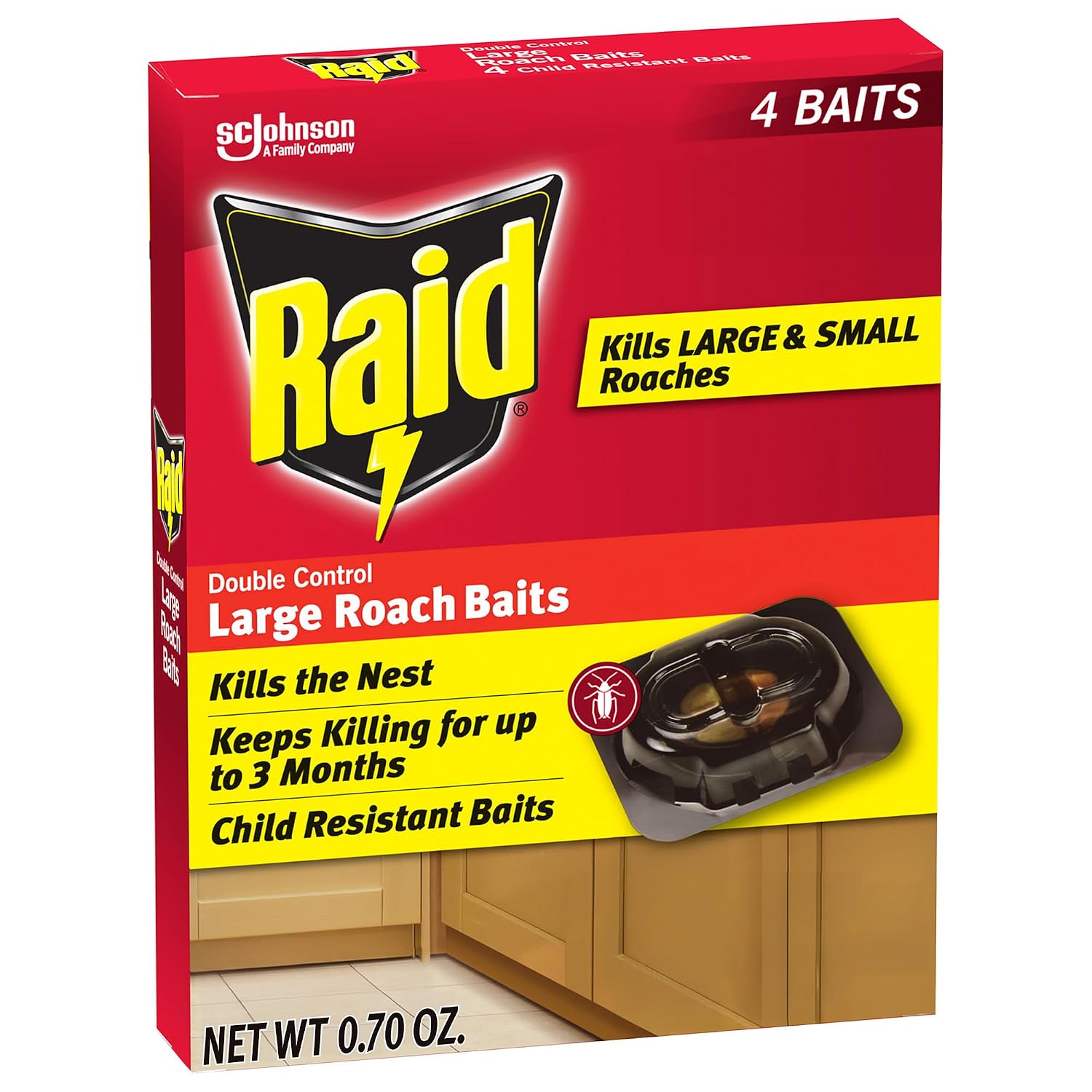 Raid Roach Baits, Child Resistant, for Indoor Use, Kills Roaches for 3 Months, 4 Count